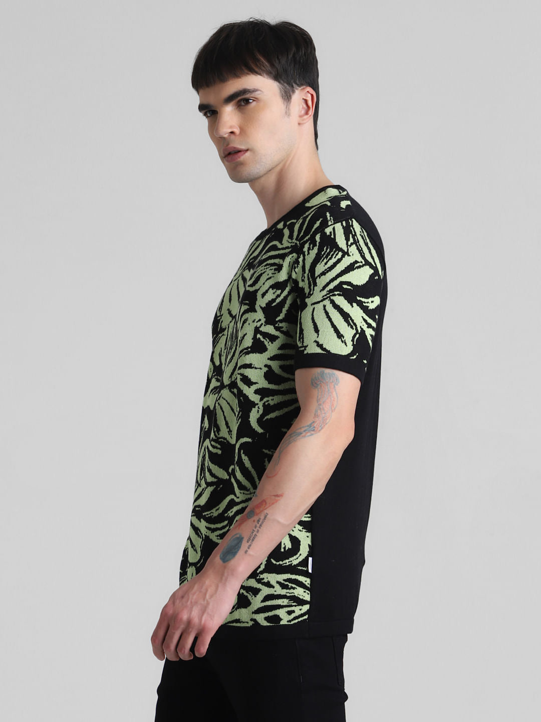 Black Printed Jacquard Knit T-shirt