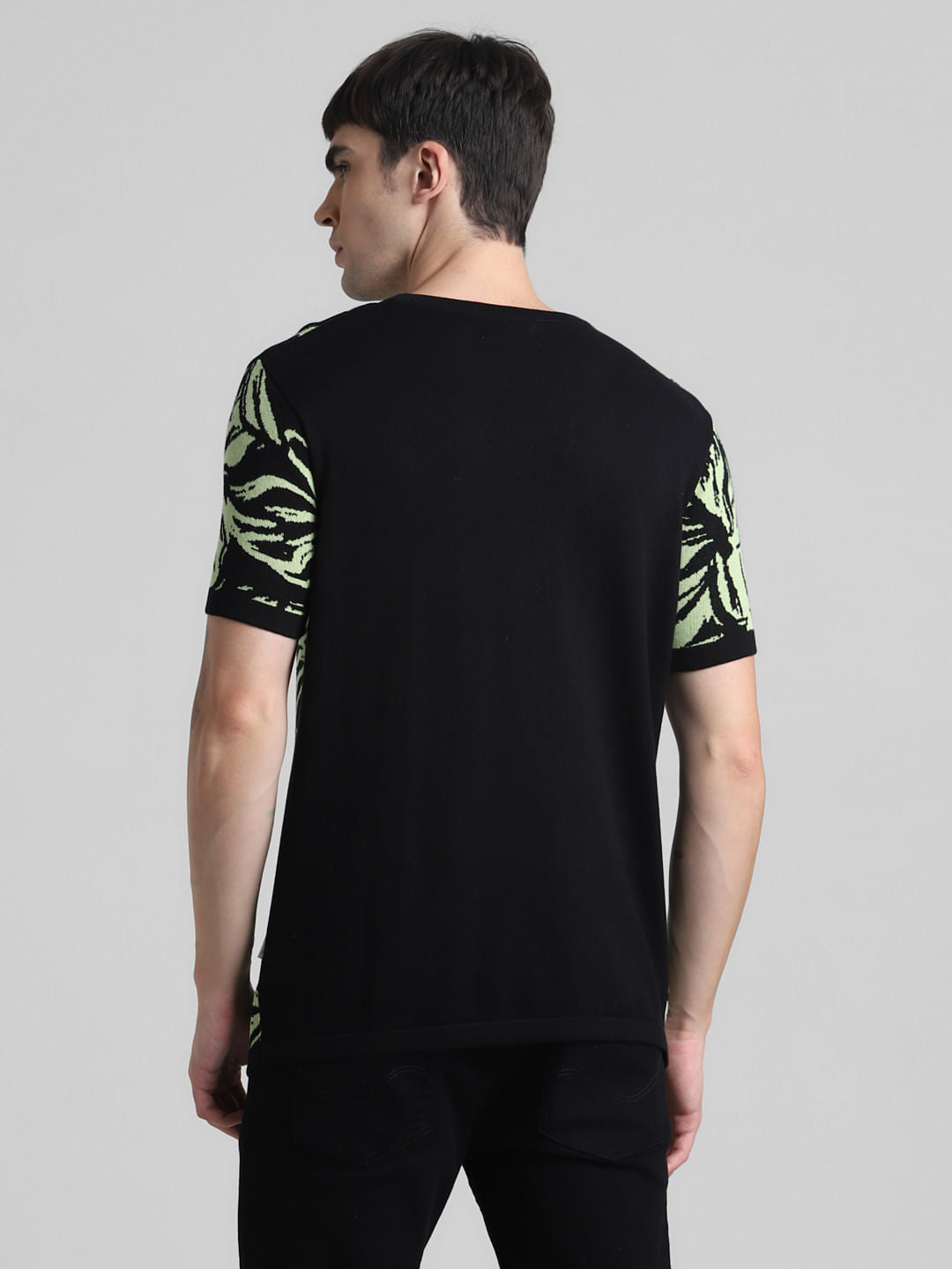 Black Printed Jacquard Knit T-shirt