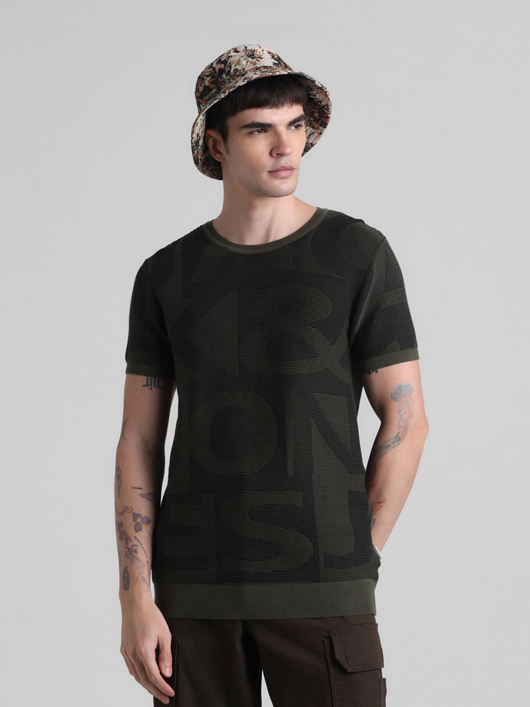 Green Logo Print Knitted T-shirt - S