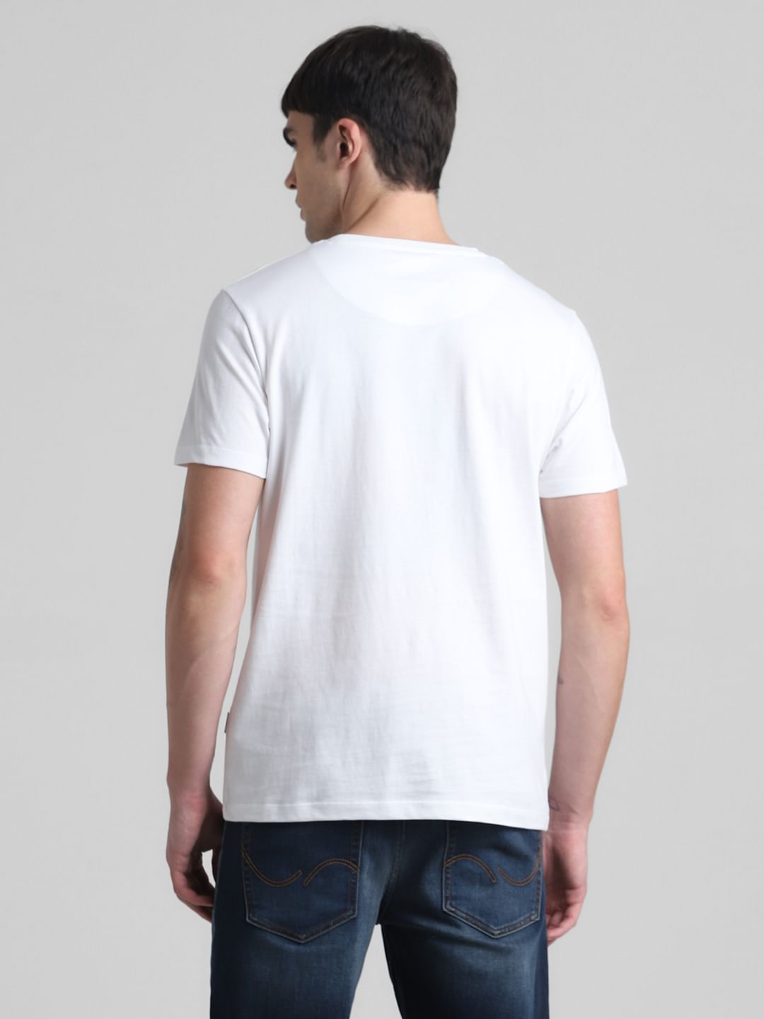 White Pocket Detail Crew Neck T-shirt