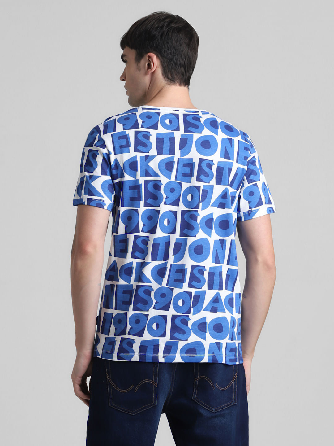 Blue Typographic Print Crew Neck T-shirt