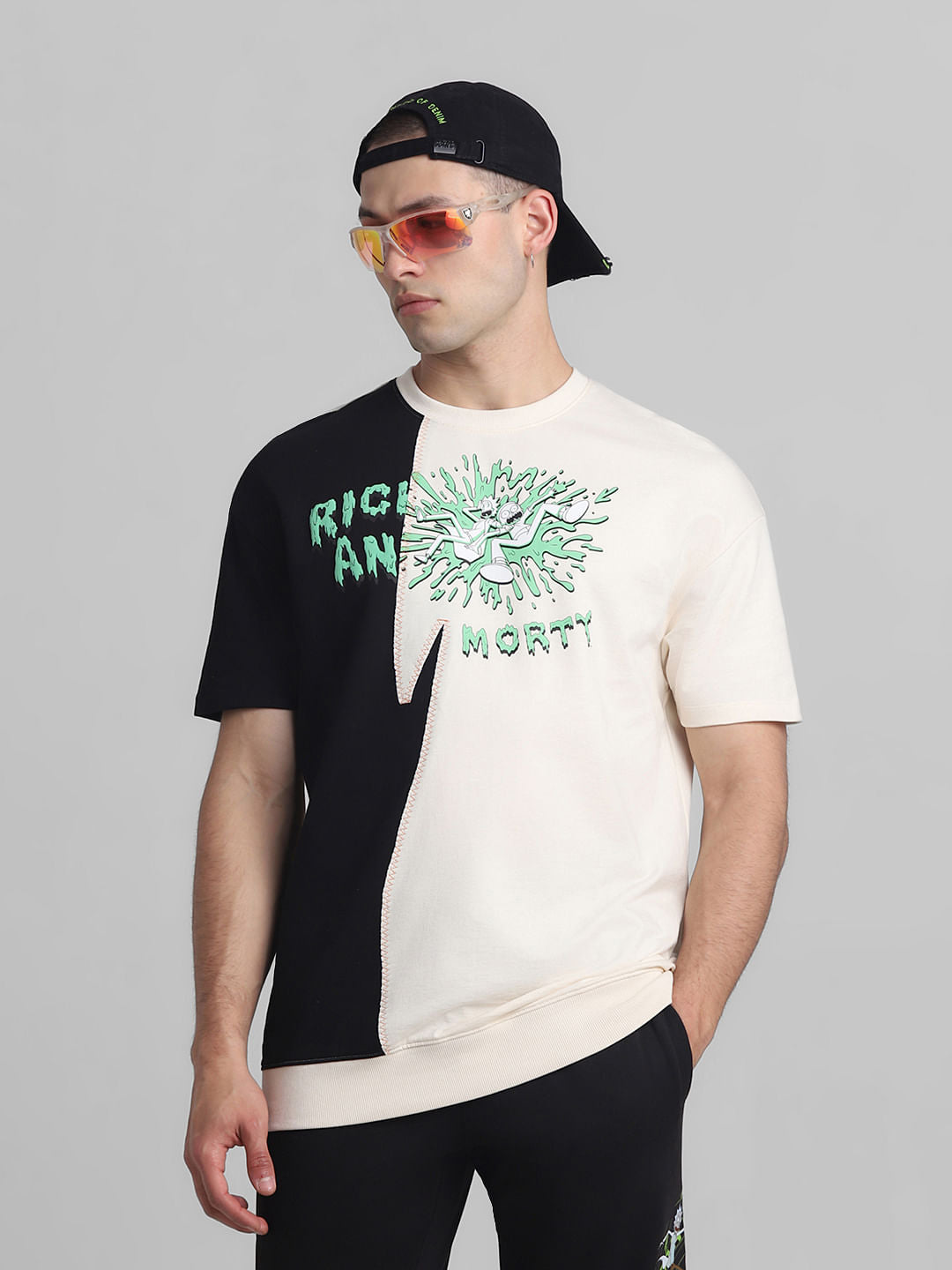 RICK & MORTY Cream Colourblocked Oversized T-shirt - S