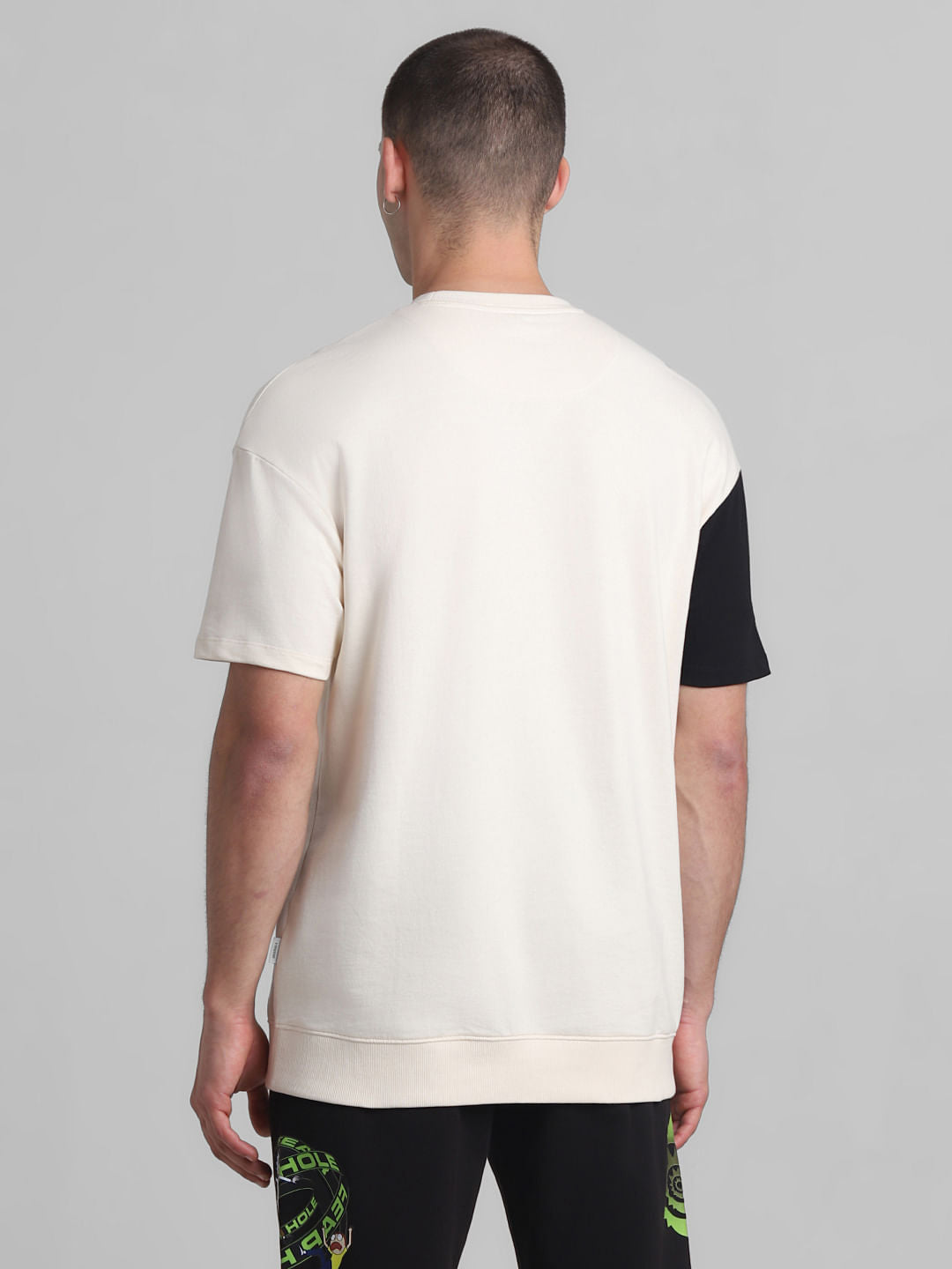 RICK & MORTY Cream Colourblocked Oversized T-shirt