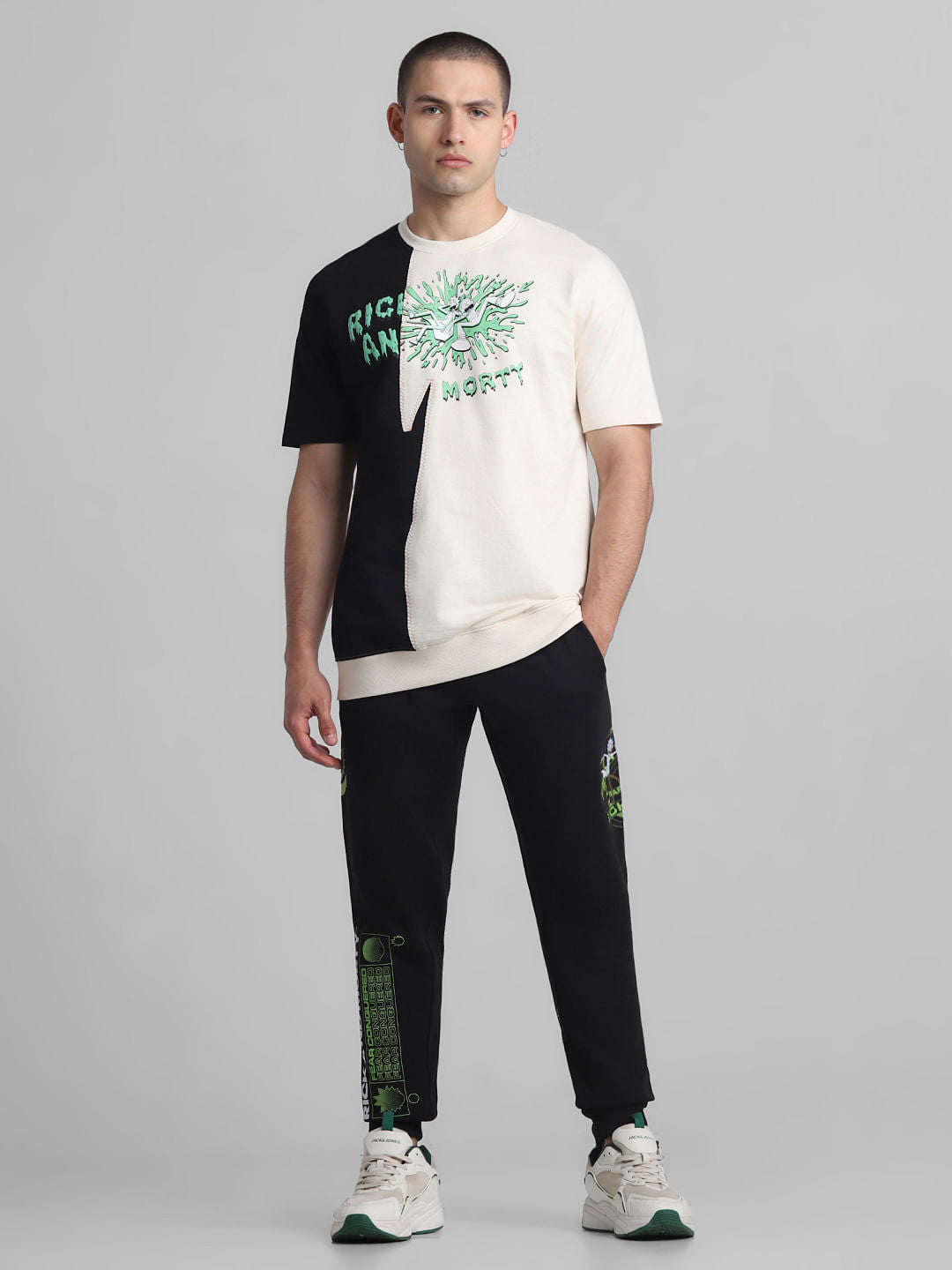 RICK & MORTY Cream Colourblocked Oversized T-shirt
