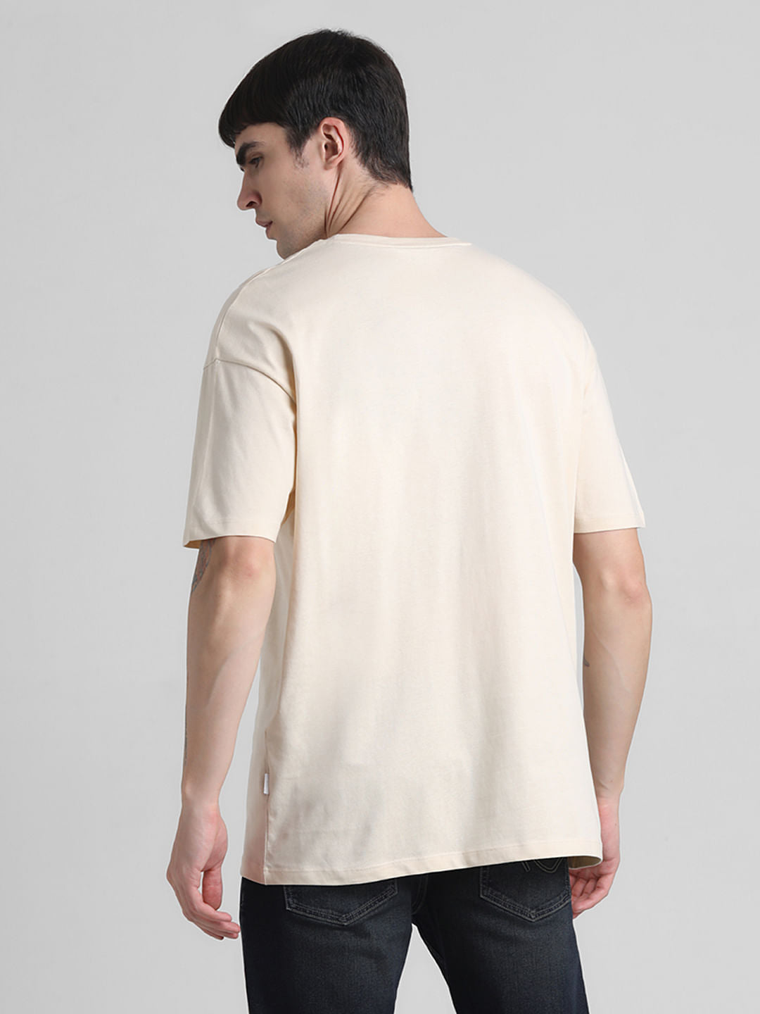 Beige Logo Oversized Crew Neck T-shirt