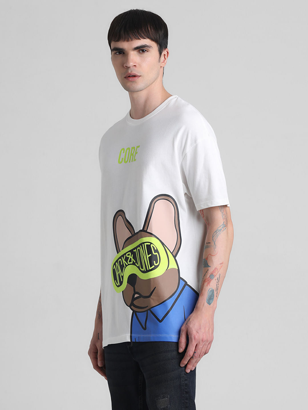 White Doggo Print Oversized T-shirt