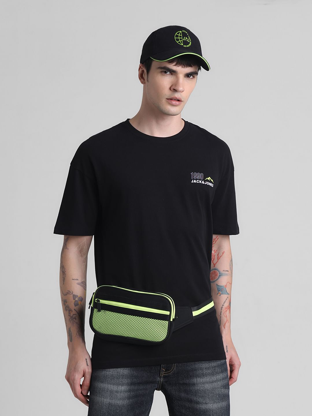 Black Printed Oversized Crew Neck T-shirt - S