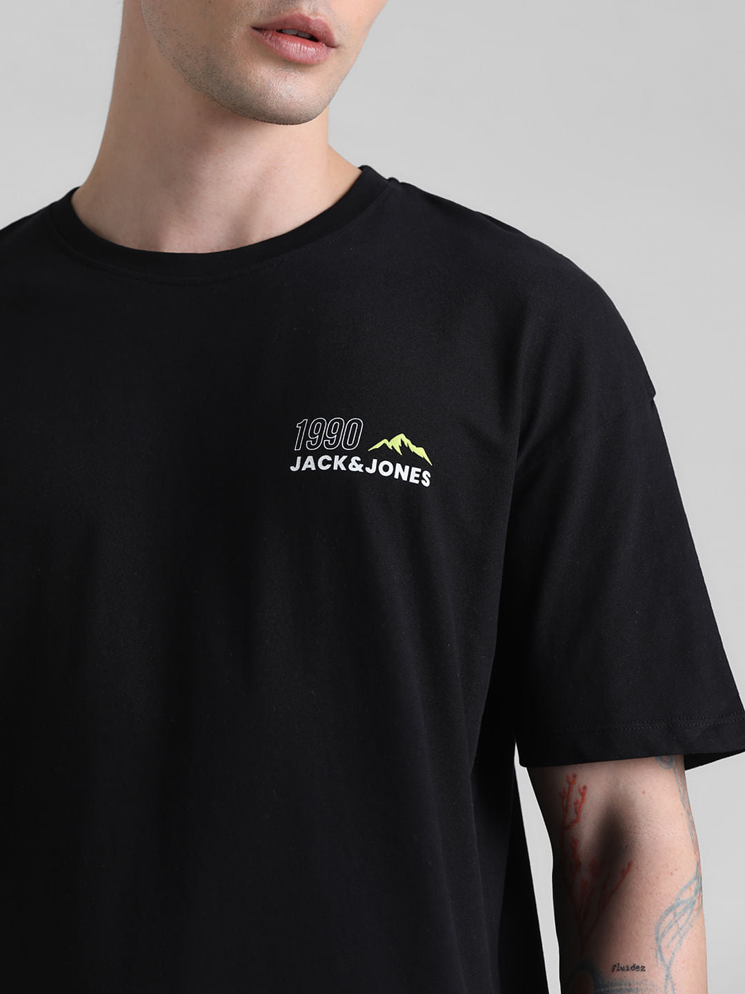 Black Printed Oversized Crew Neck T-shirt