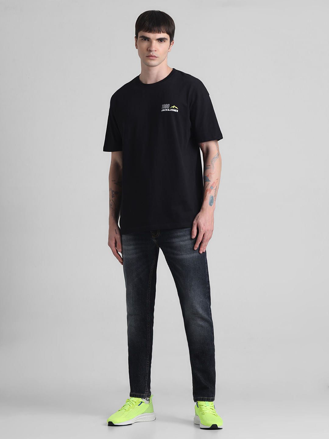 Black Printed Oversized Crew Neck T-shirt