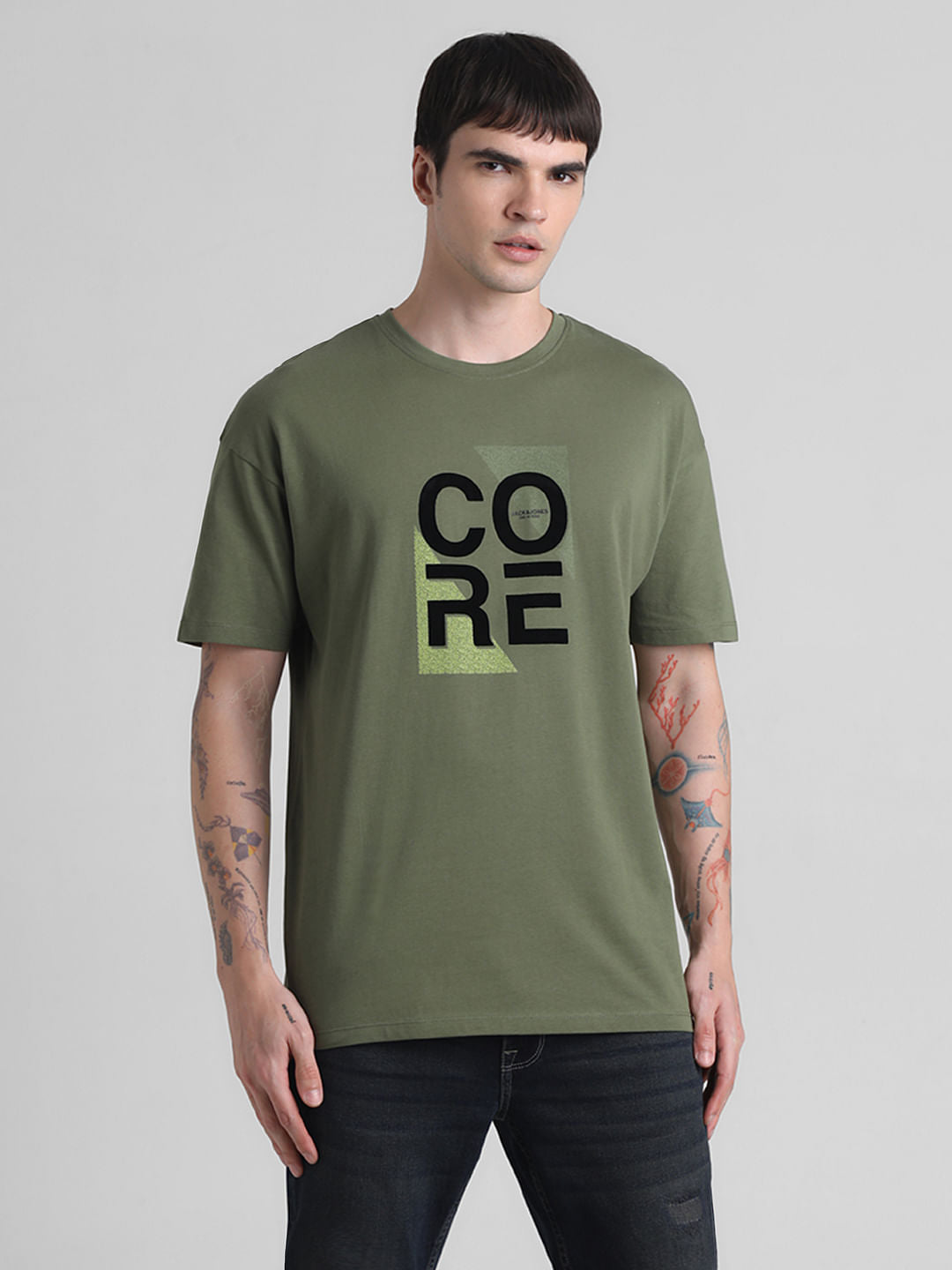 Green Printed Oversized Crew Neck T-shirt