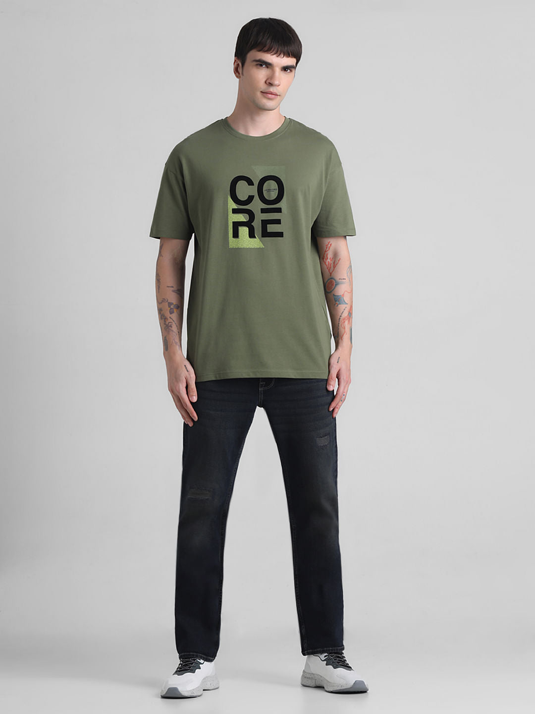 Green Printed Oversized Crew Neck T-shirt