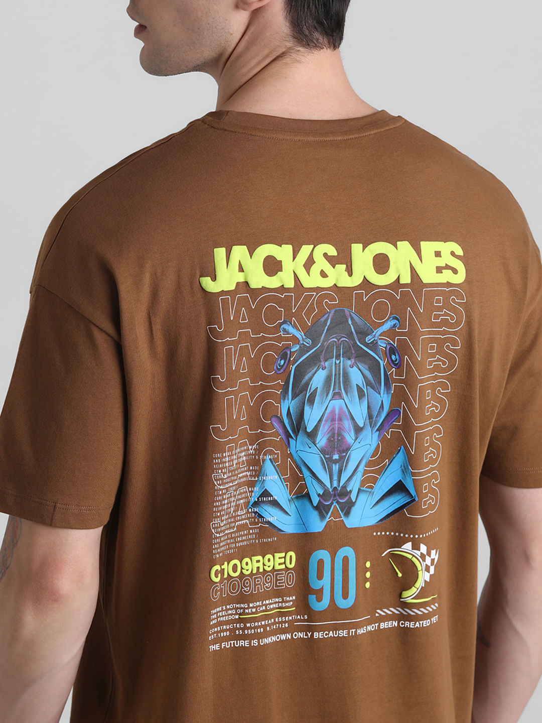 Brown Printed Oversized Crew Neck T-shirt