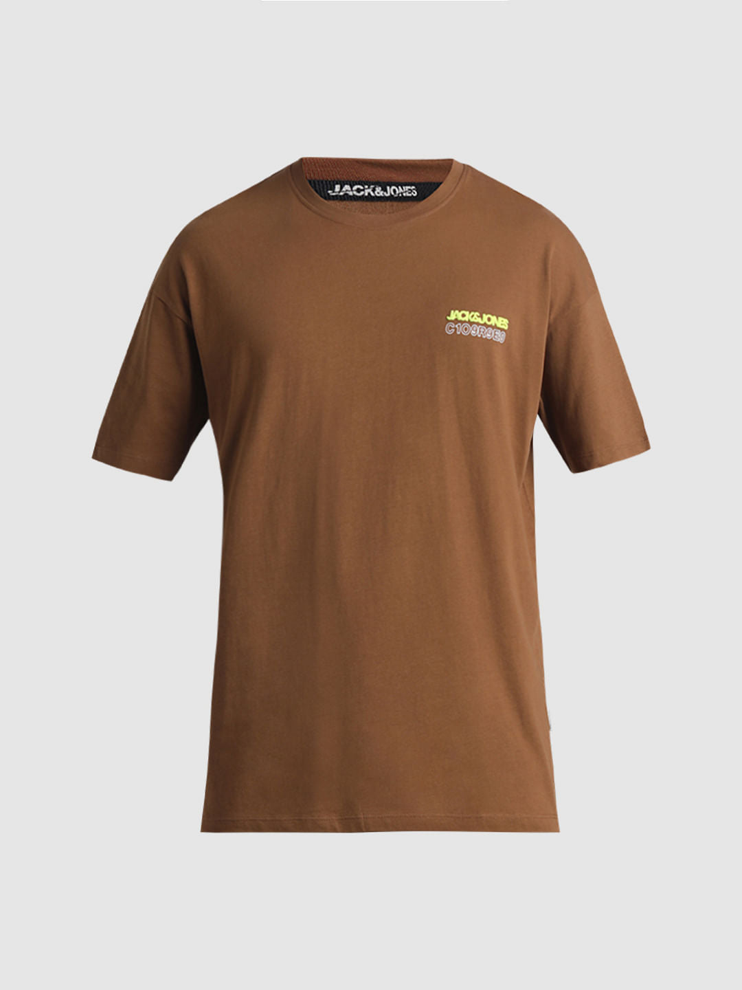 Brown Printed Oversized Crew Neck T-shirt