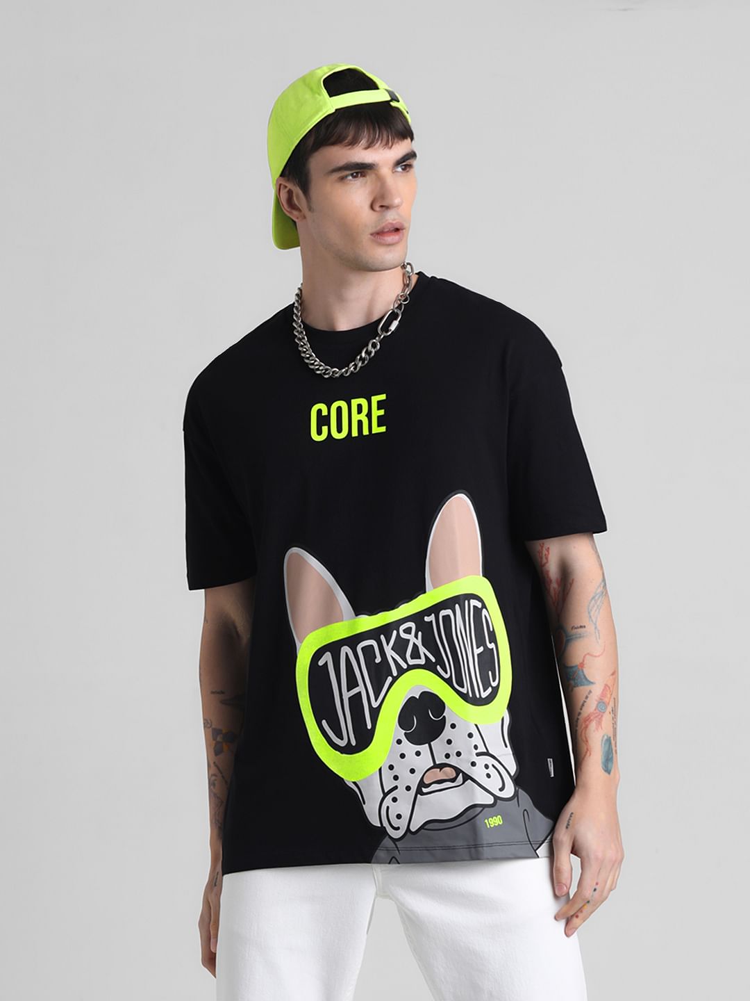 Black Doggo Print Oversized T-shirt - S