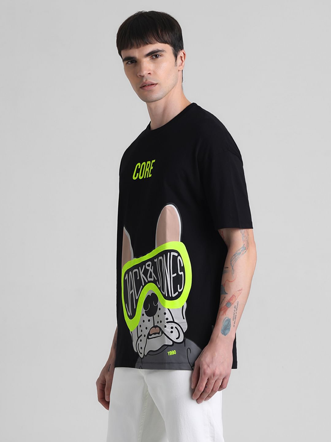 Black Doggo Print Oversized T-shirt
