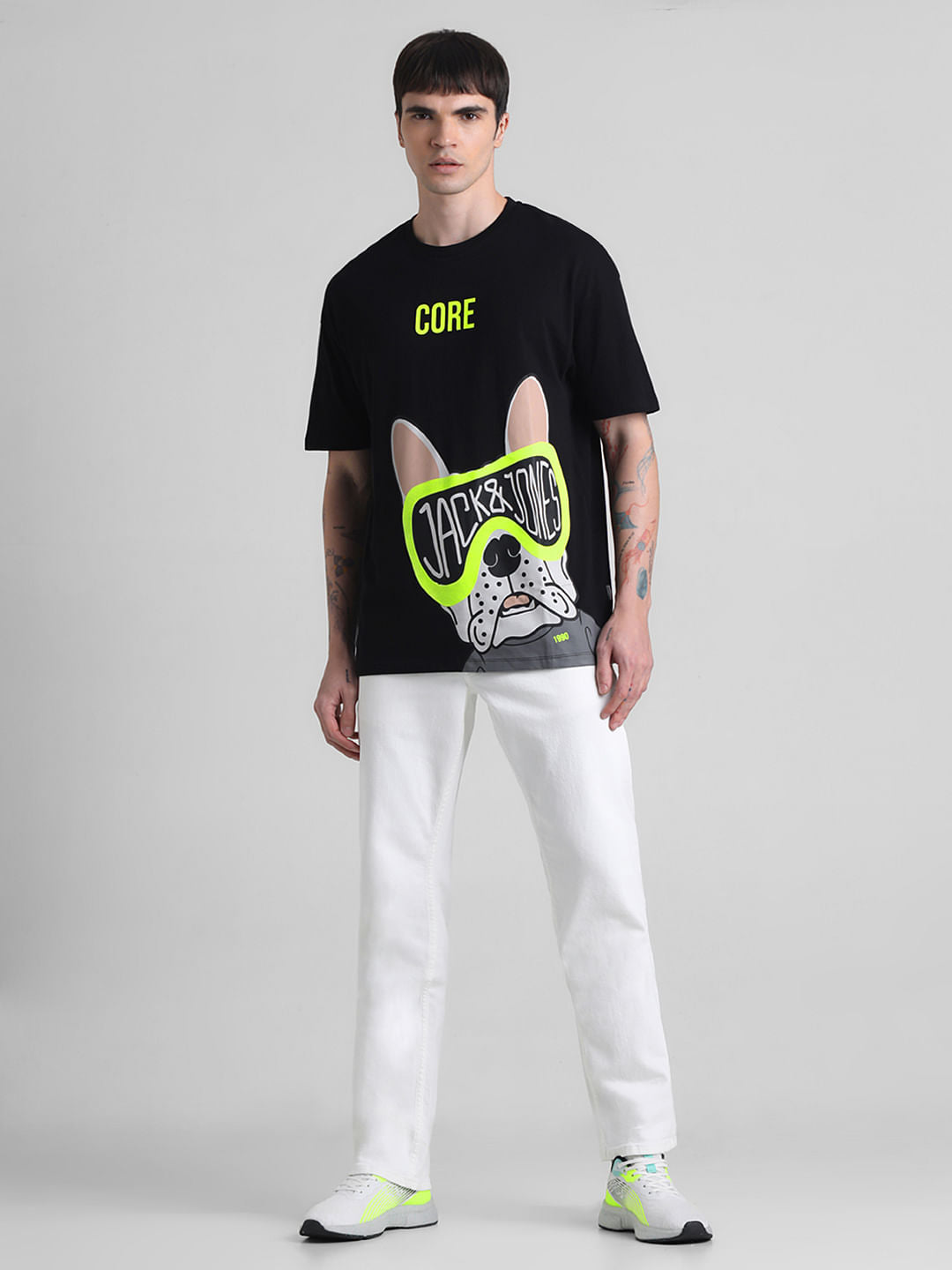 Black Doggo Print Oversized T-shirt