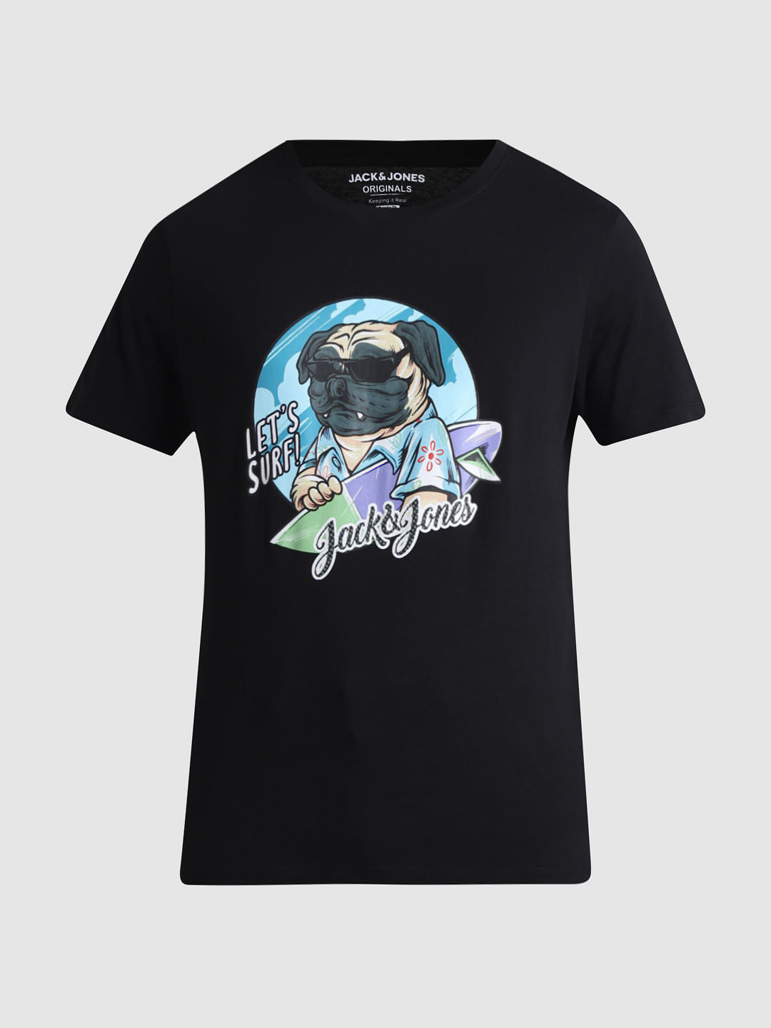 Black Doggo Print Crew Neck T-shirt