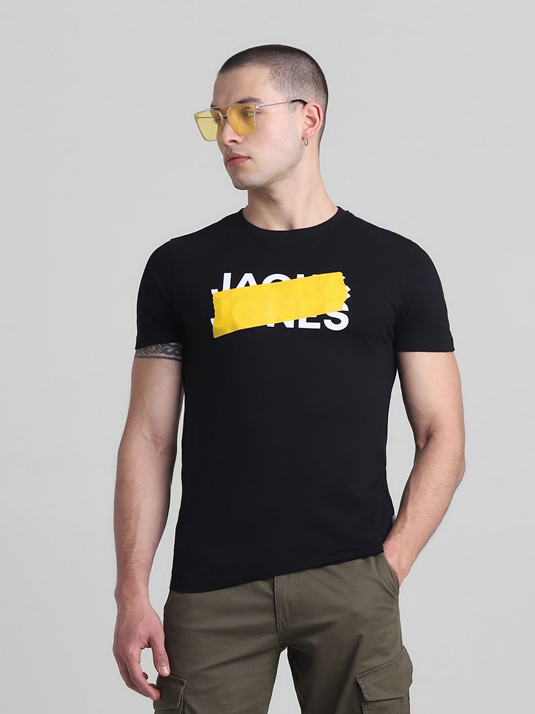 Black Logo Print Cotton T-shirt - S