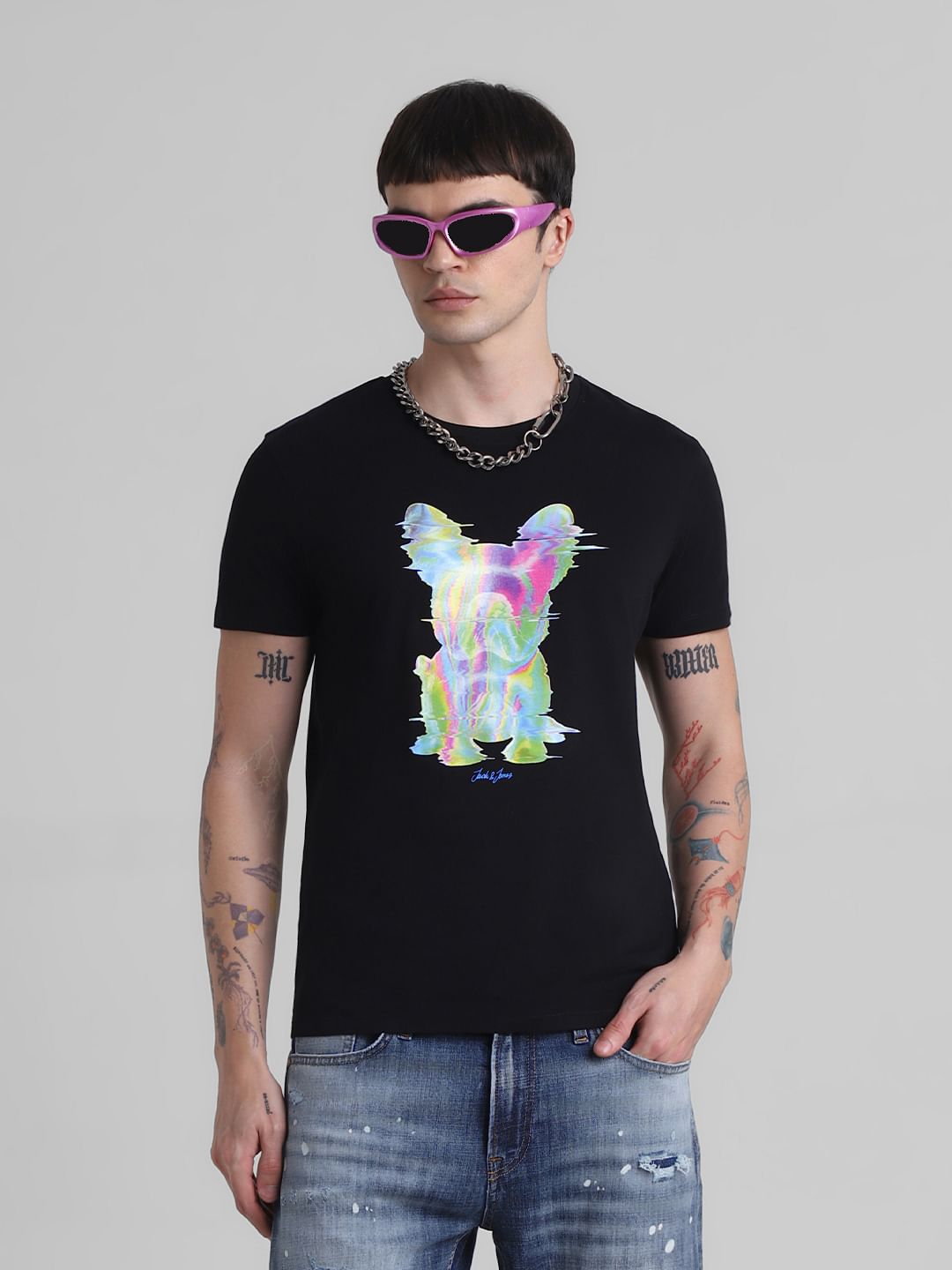 Black Metadog Print Cotton T-shirt - S