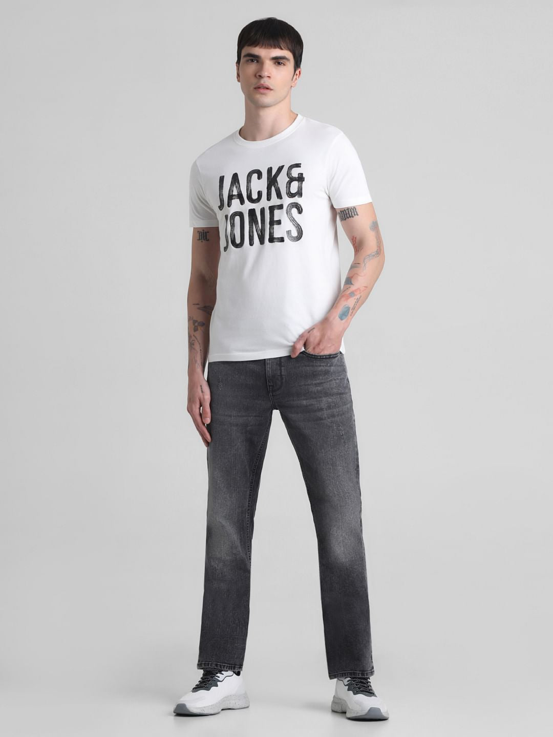 White Logo Print Crew Neck T-shirt