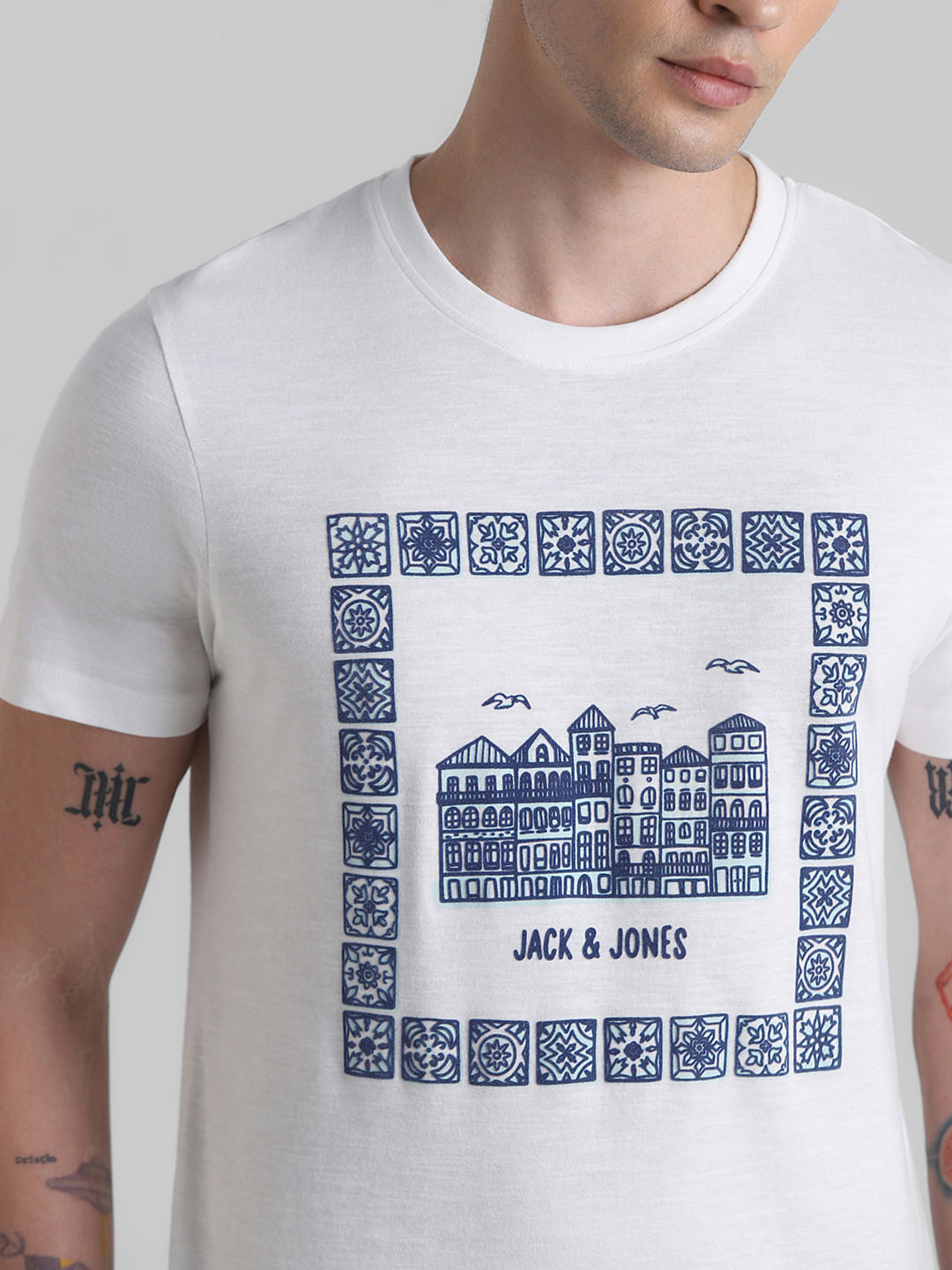 White Printed Crew Neck T-shirt