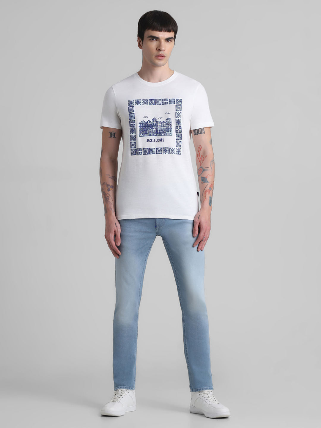 White Printed Crew Neck T-shirt