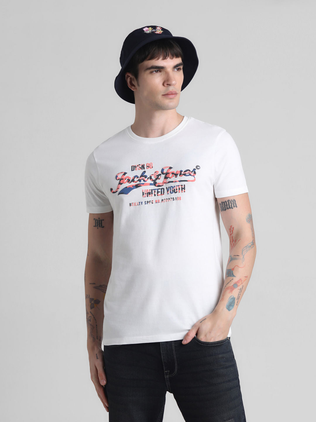 White Logo Print Crew Neck T-shirt - S
