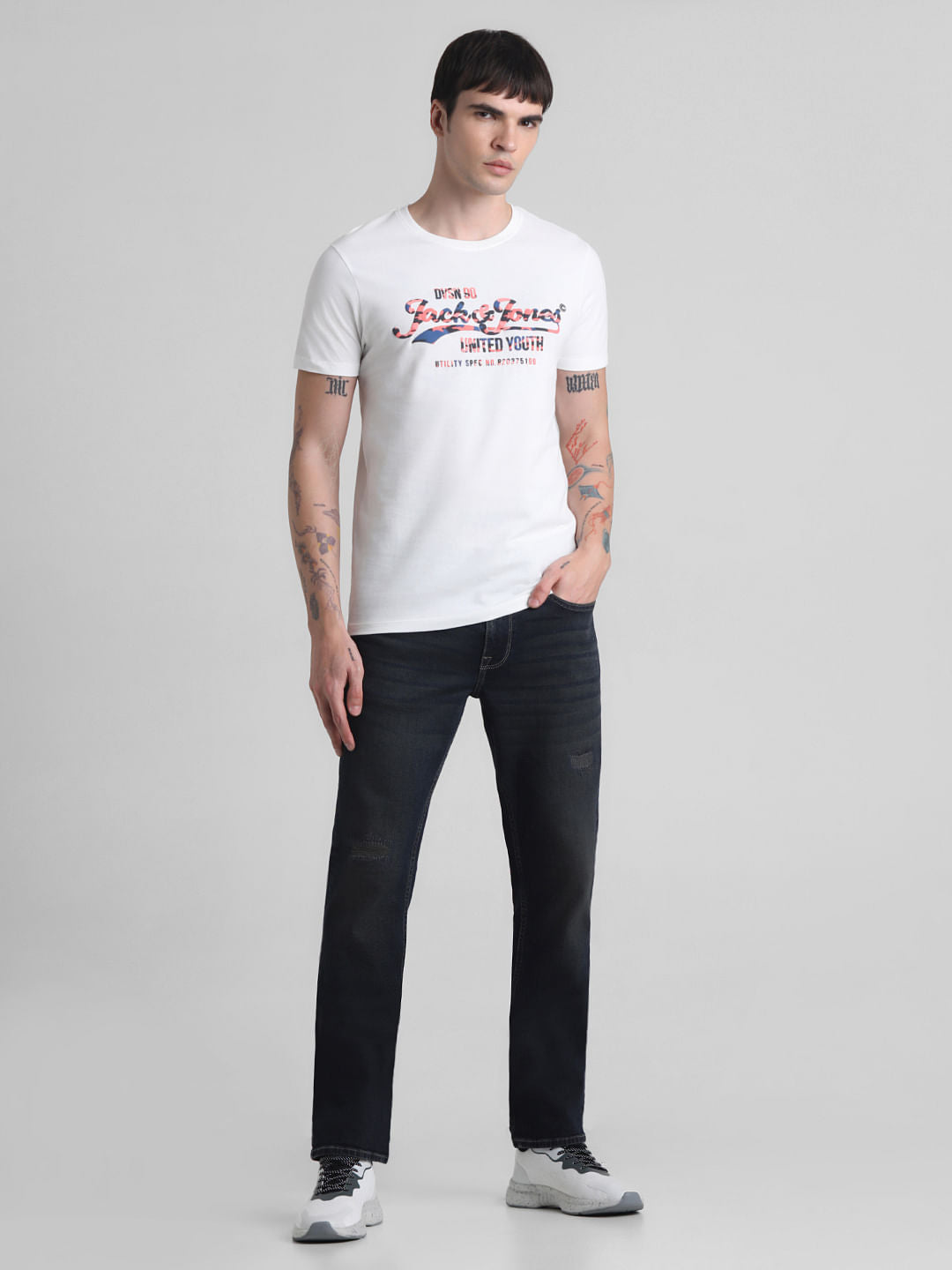 White Logo Print Crew Neck T-shirt