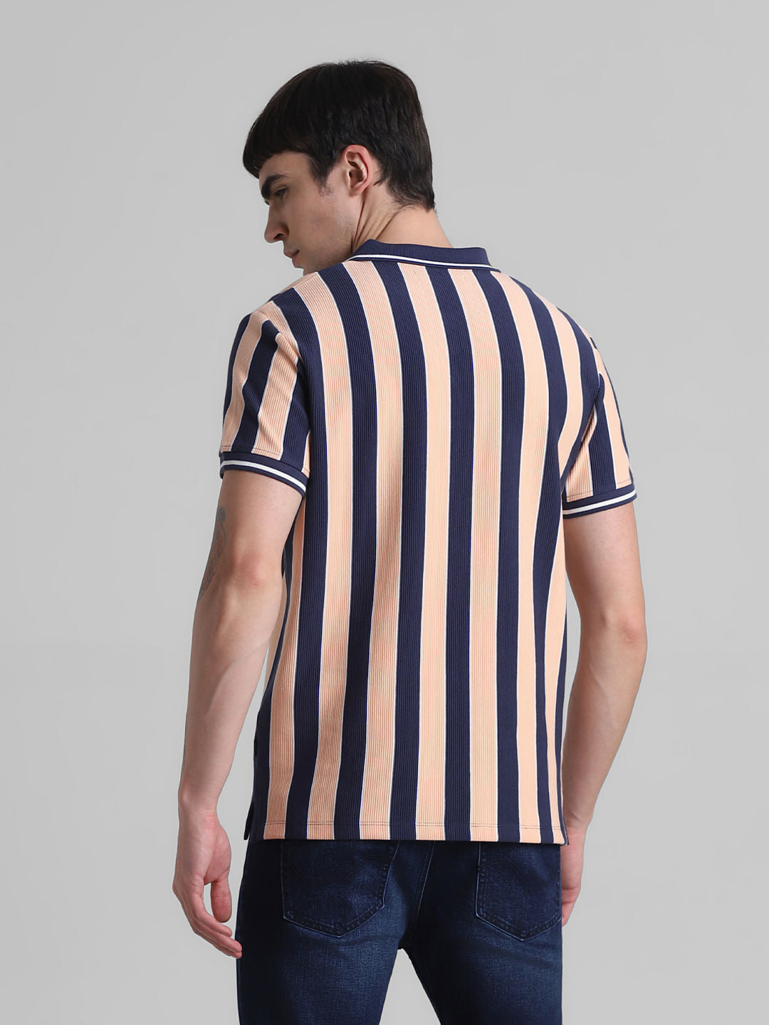 Peach Striped Polo T-shirt