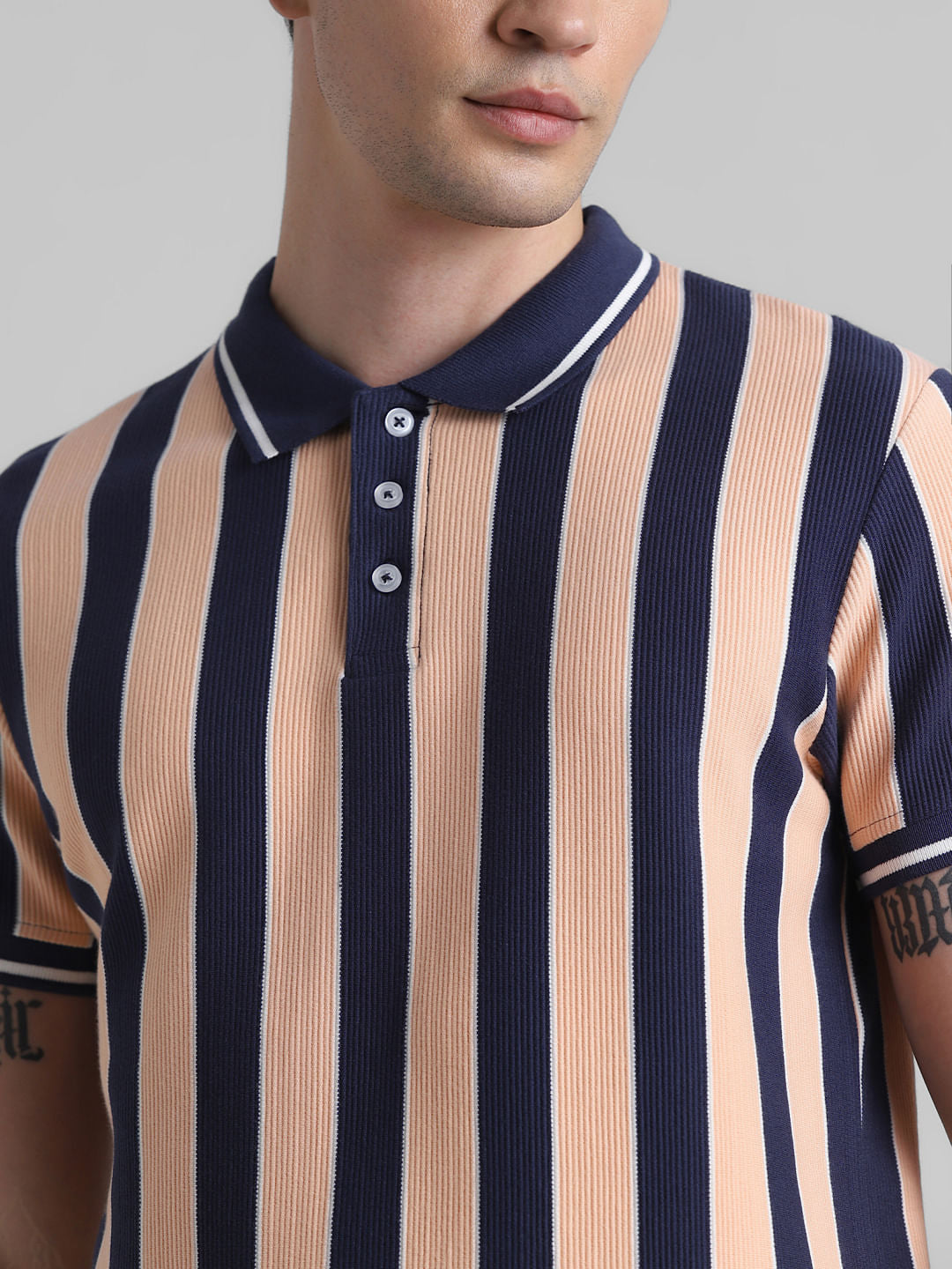 Peach Striped Polo T-shirt