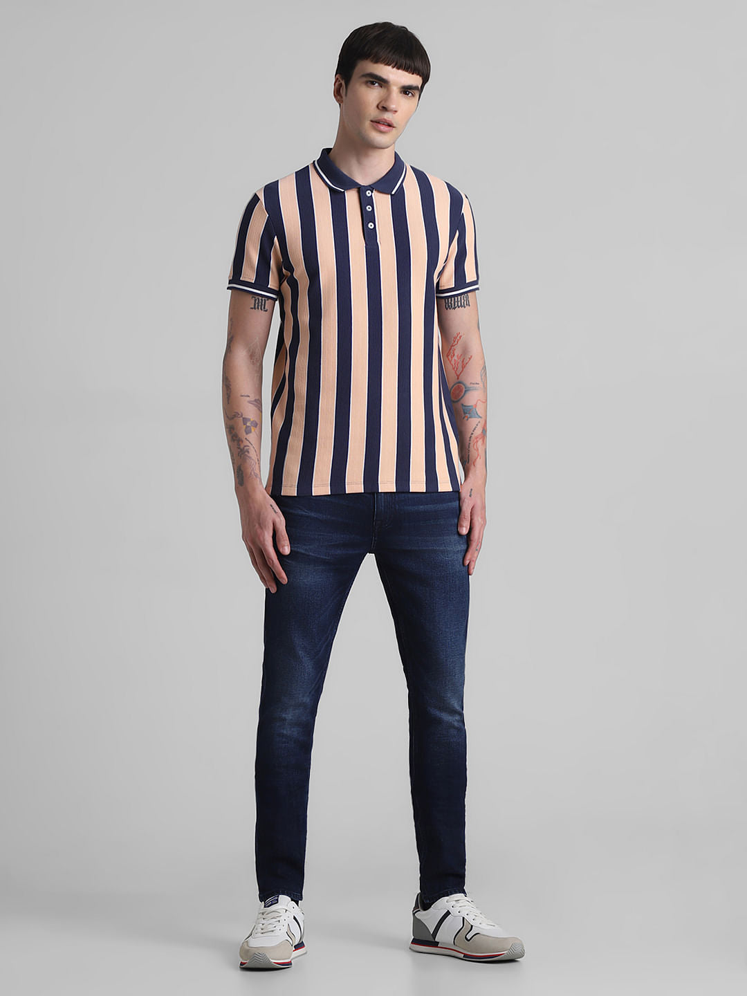 Peach Striped Polo T-shirt