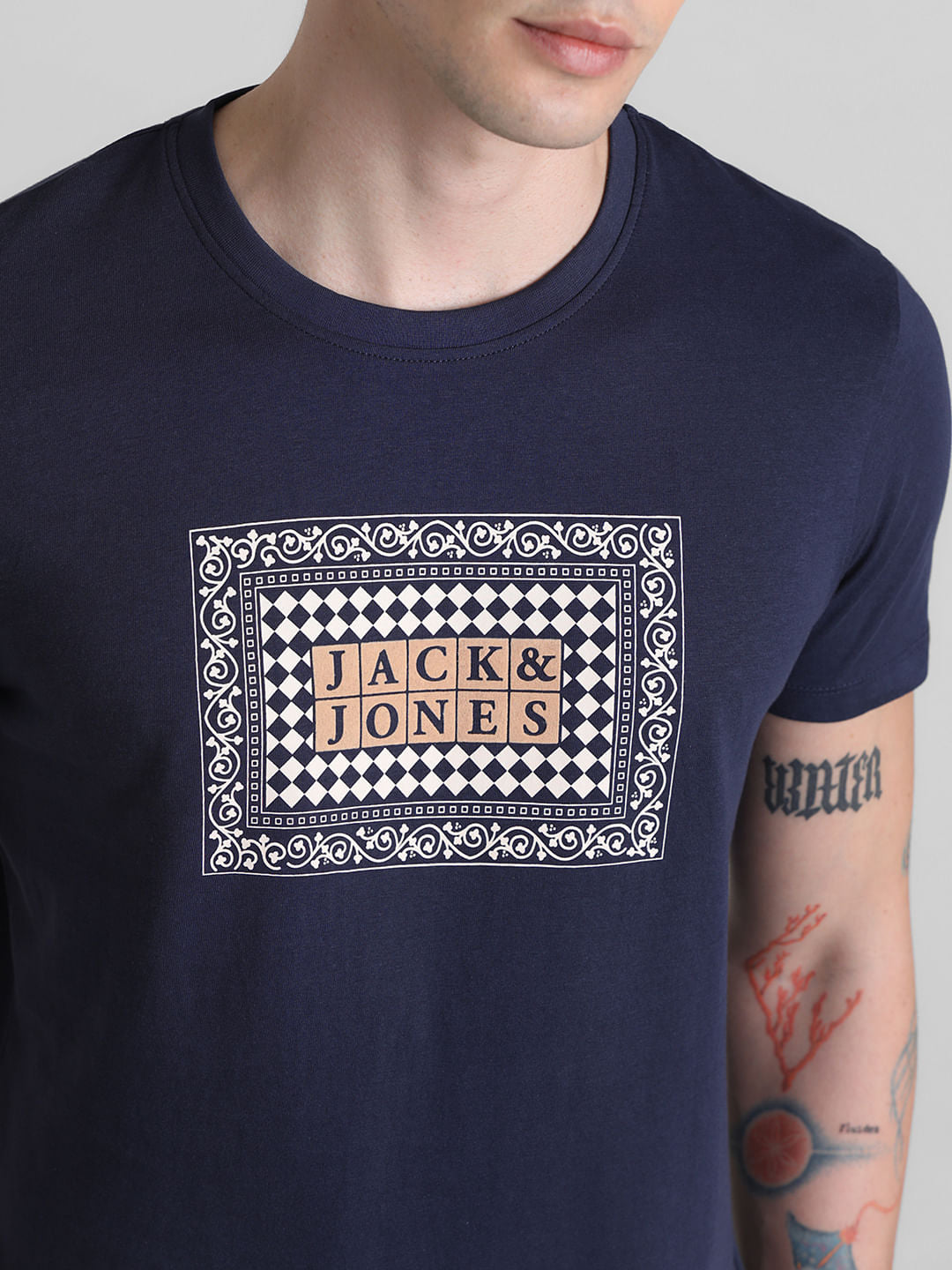 Blue Printed Crew Neck T-shirt