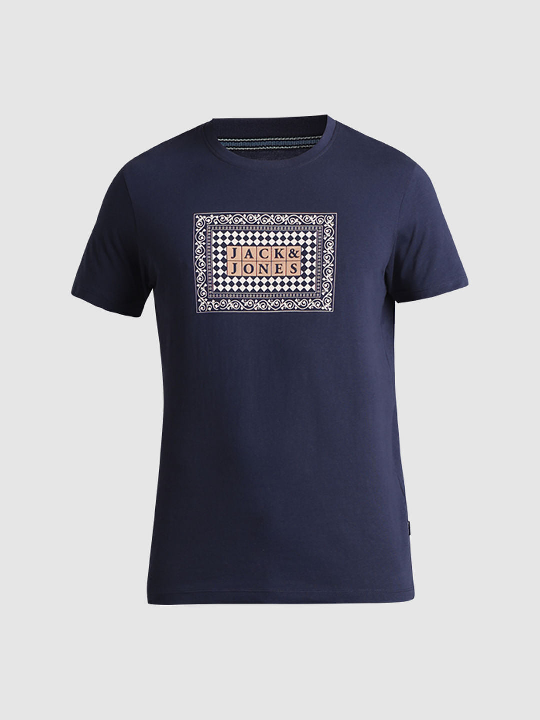 Blue Printed Crew Neck T-shirt