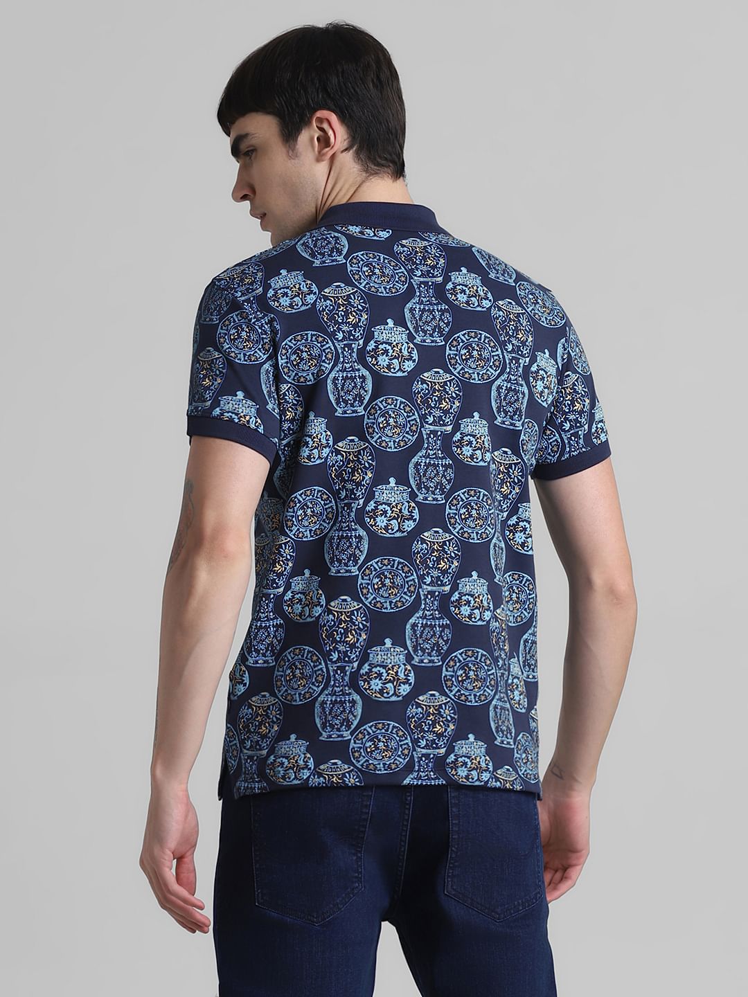 Blue Printed Polo T-shirt