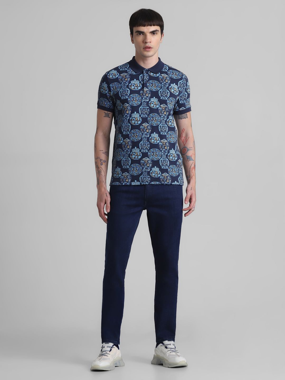 Blue Printed Polo T-shirt