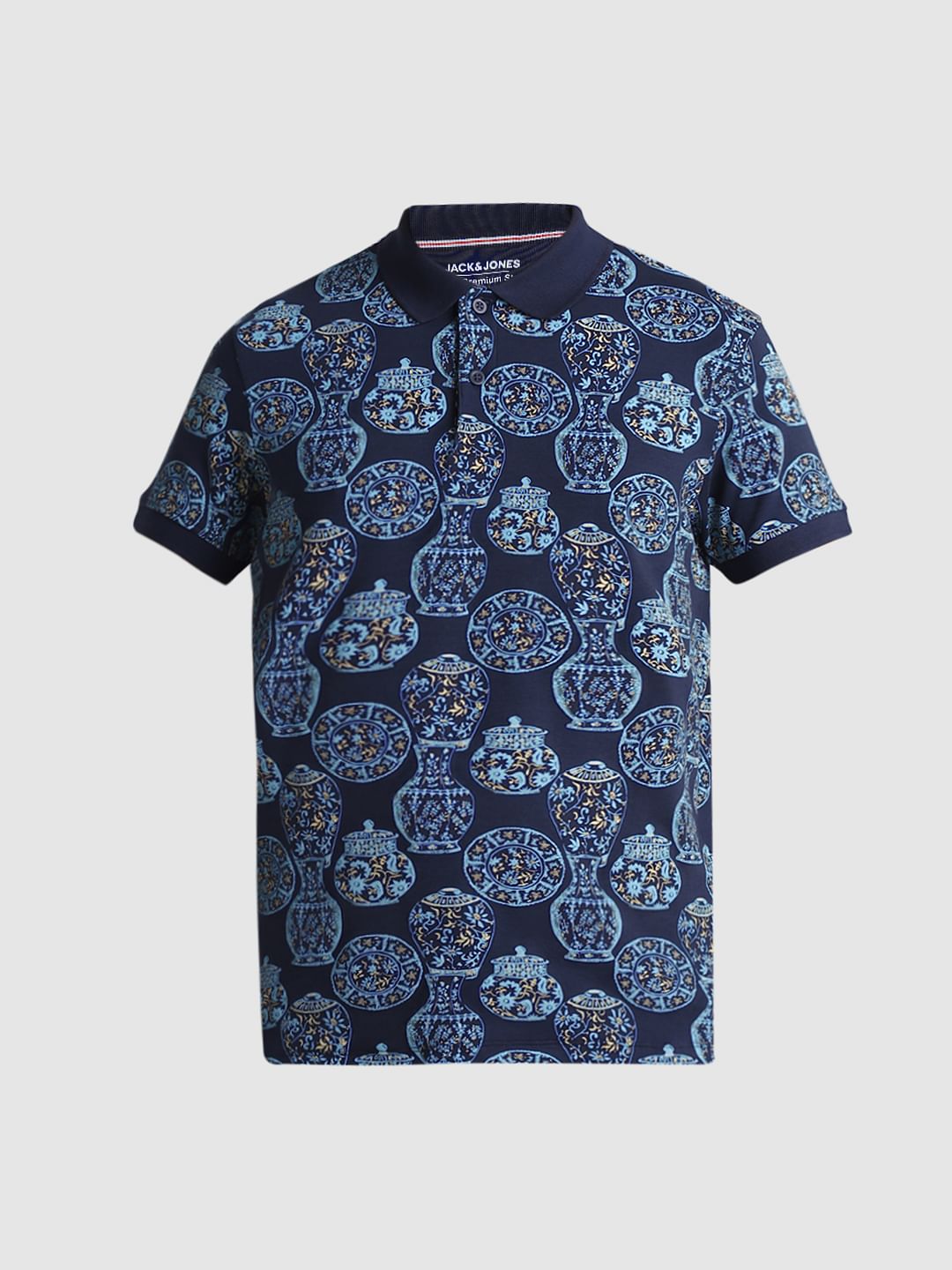 Blue Printed Polo T-shirt