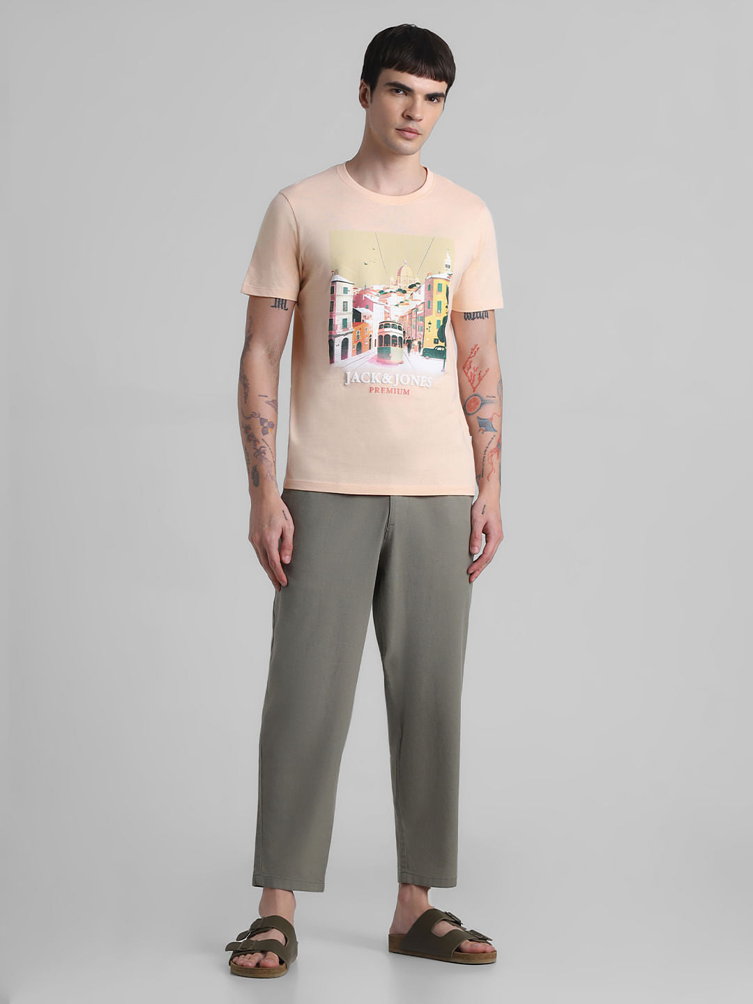 Peach Cityscape Print T-shirt