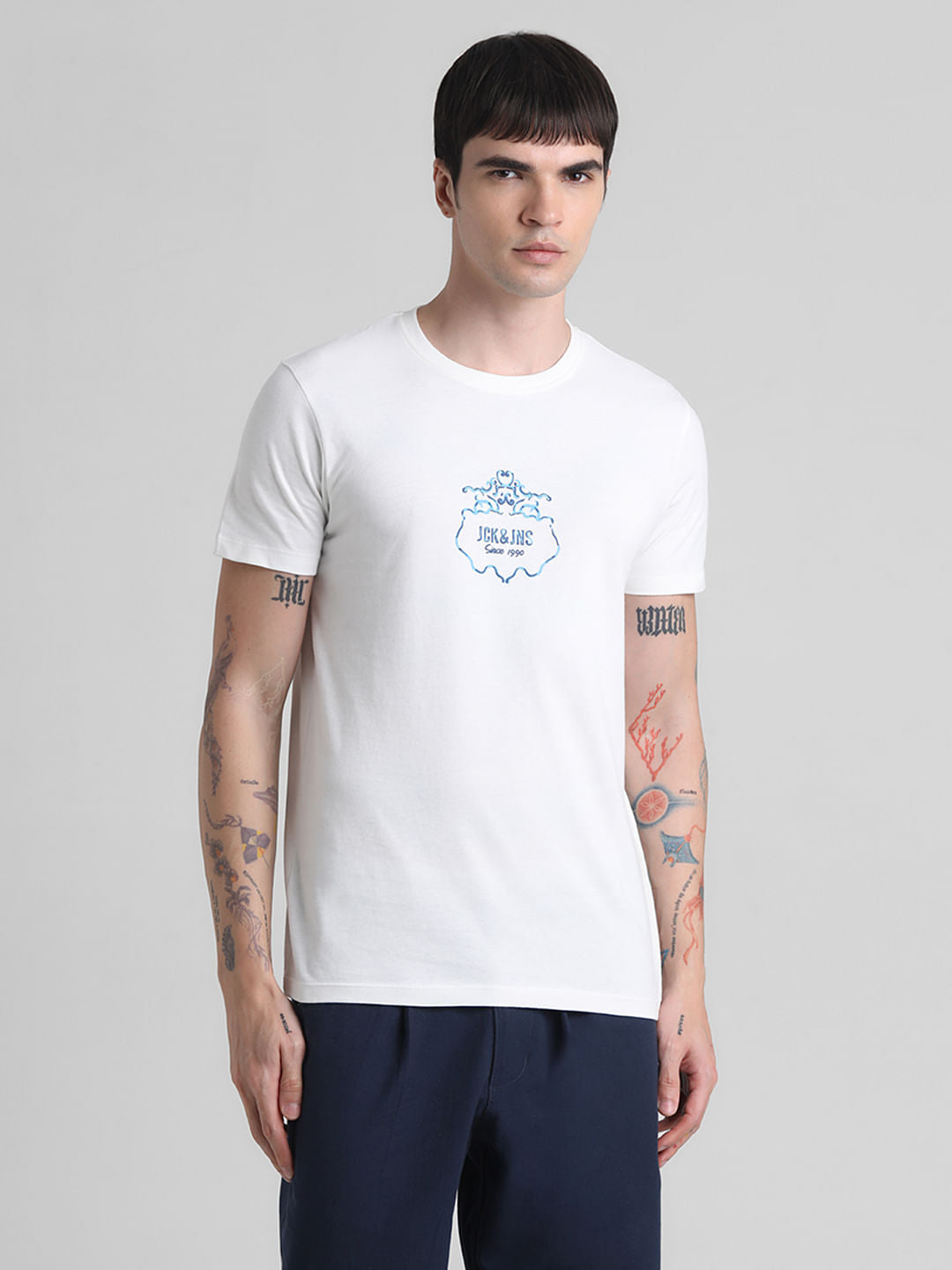 White Printed Crew Neck T-shirt