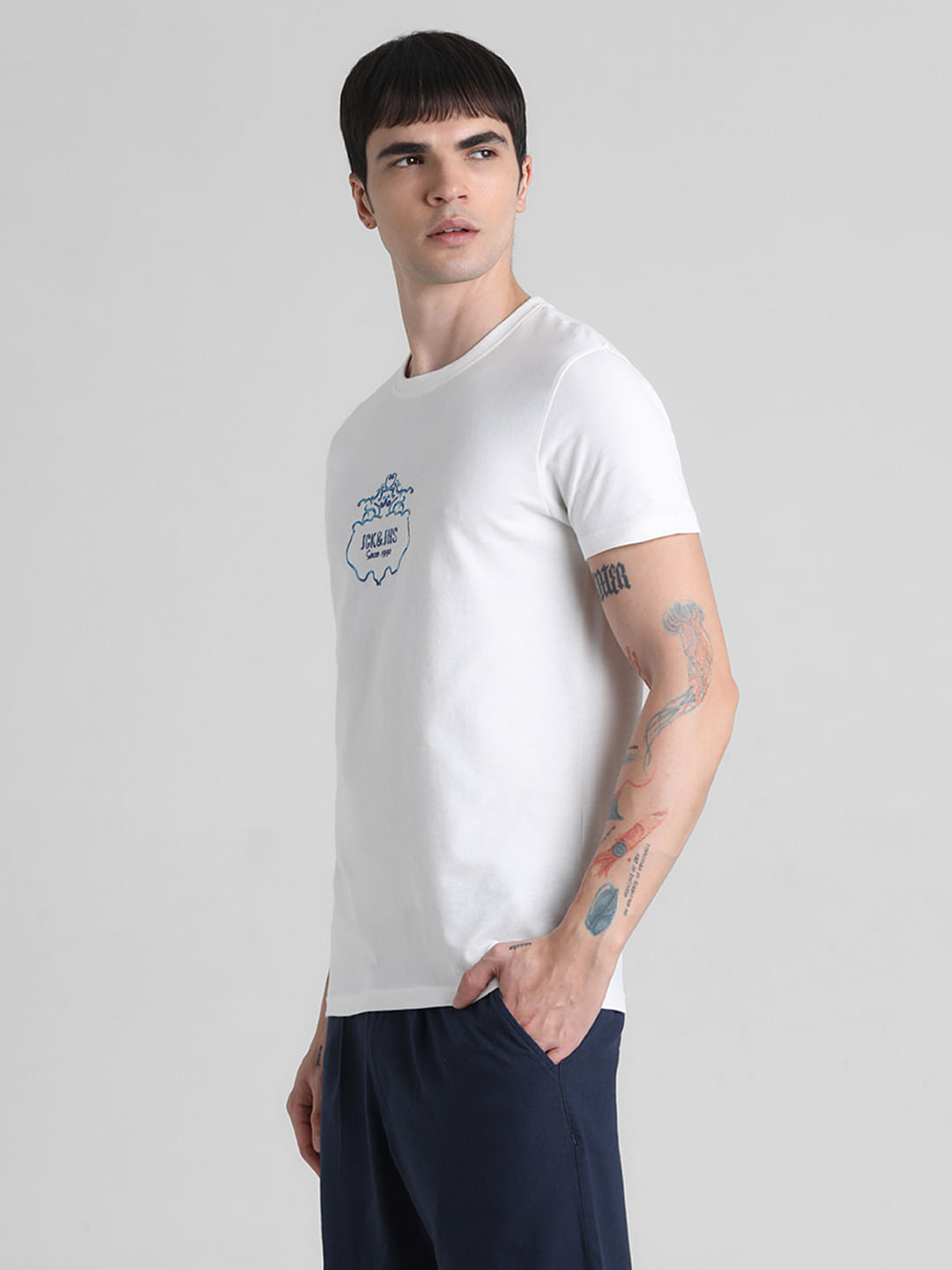 White Printed Crew Neck T-shirt