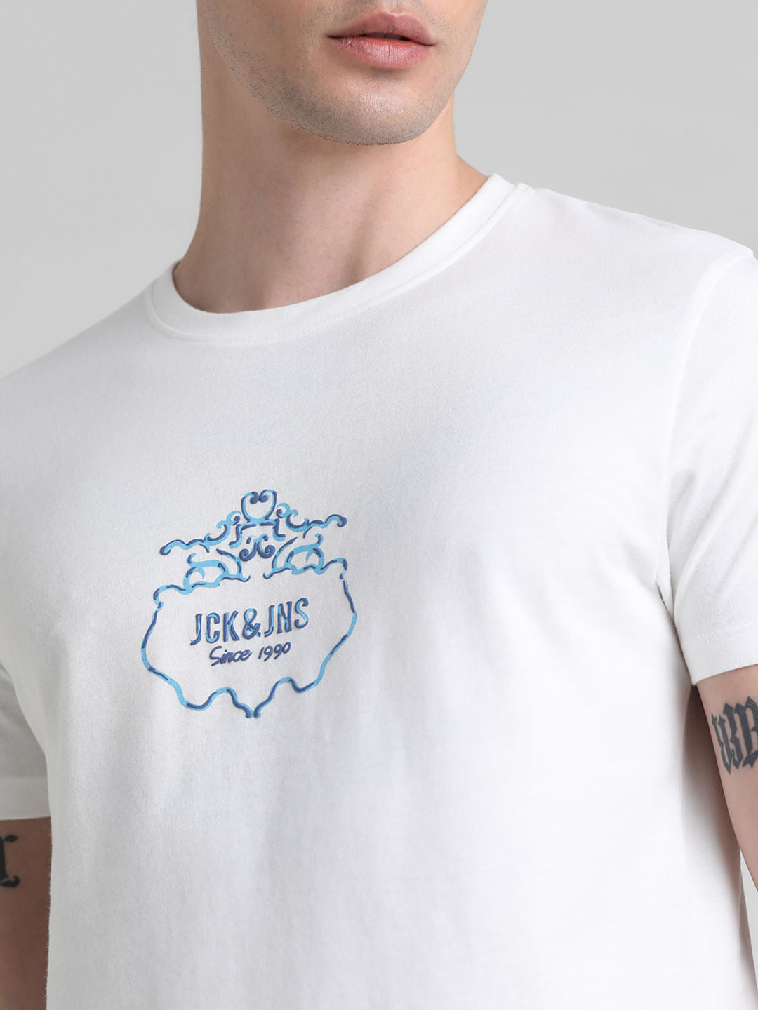 White Printed Crew Neck T-shirt