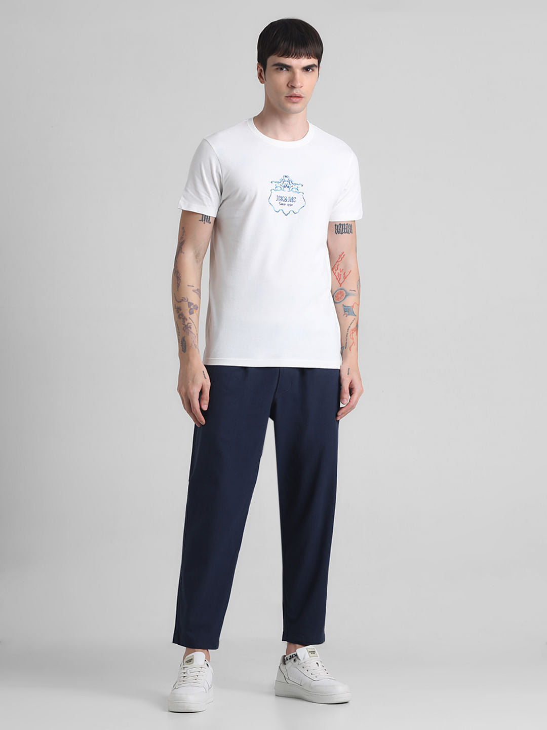 White Printed Crew Neck T-shirt