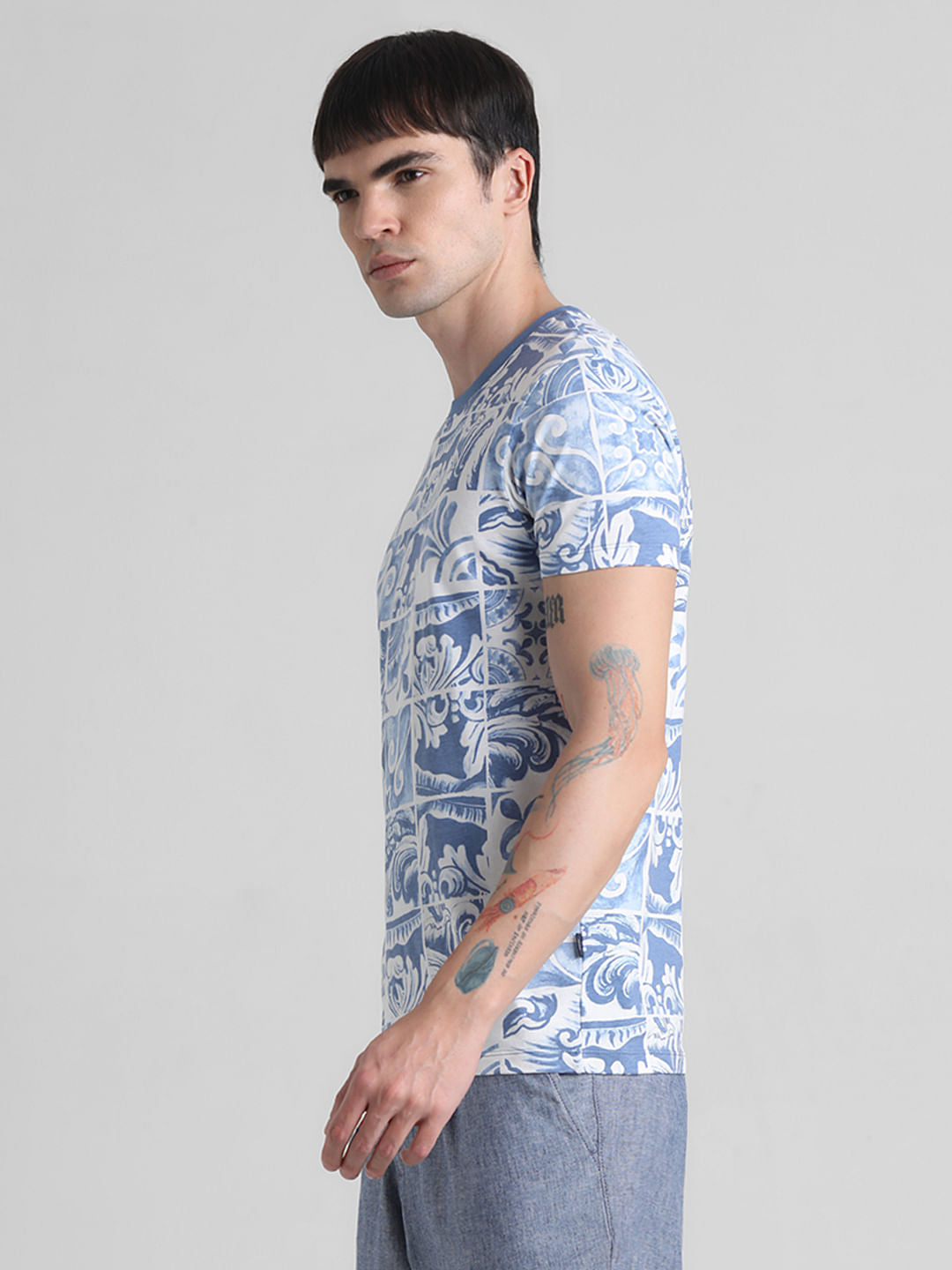 Blue Tile Graphic Print T-shirt