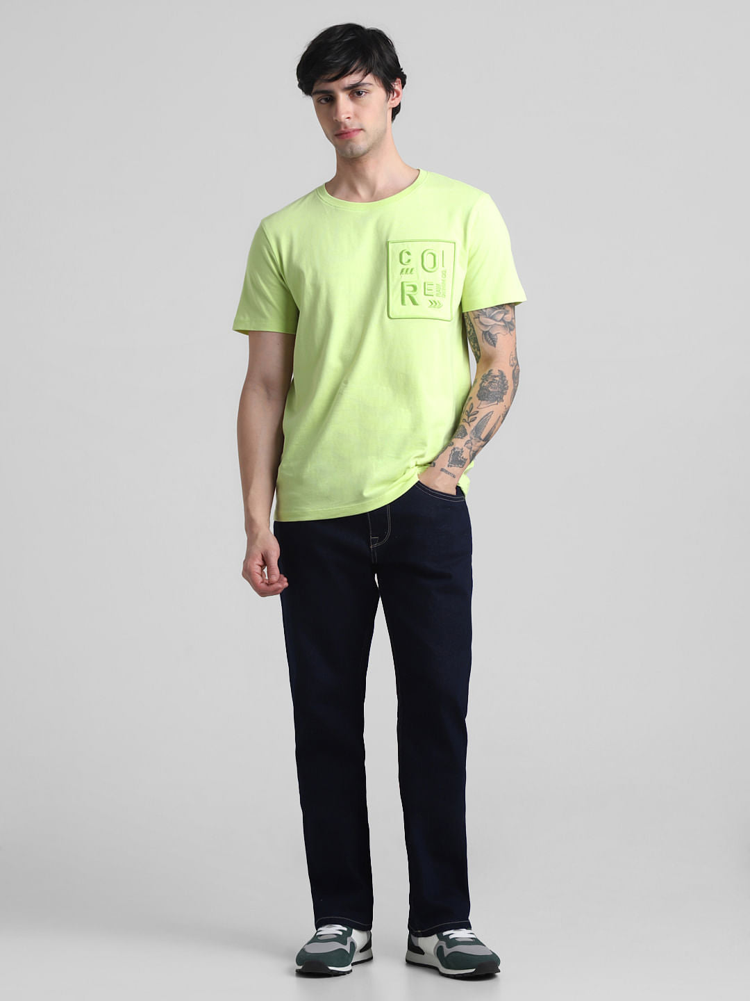 Green Applique Print Crew Neck T-shirt