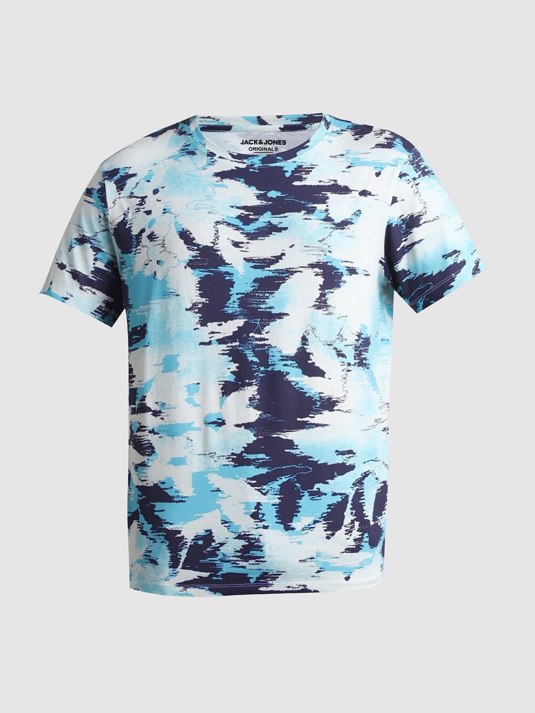 Blue Printed Crew Neck T-Shirt