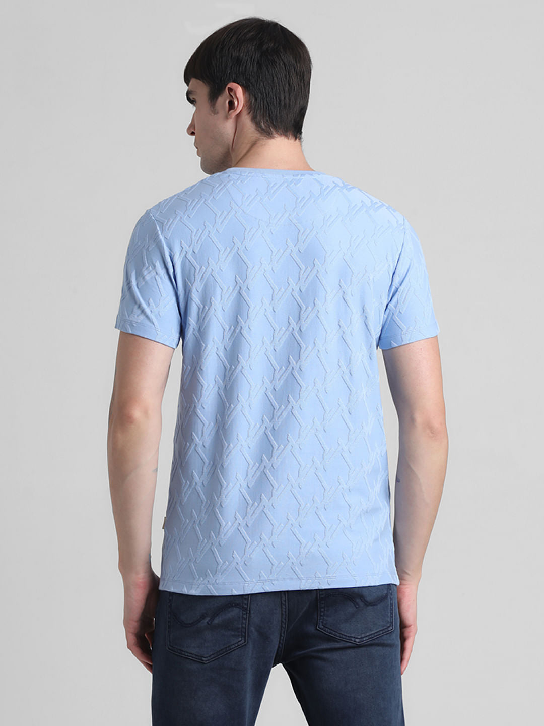 Blue Jacquard Crew Neck T-shirt
