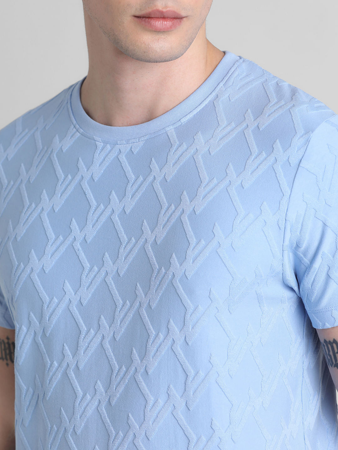 Blue Jacquard Crew Neck T-shirt