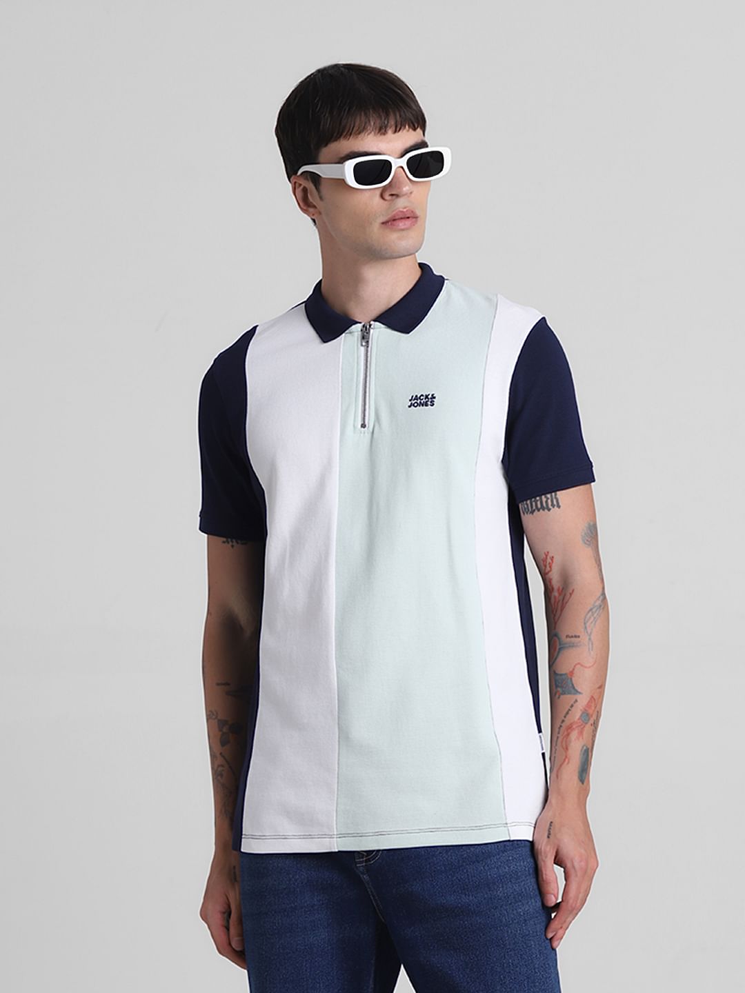 Blue Colourblocked Polo T-shirt - S