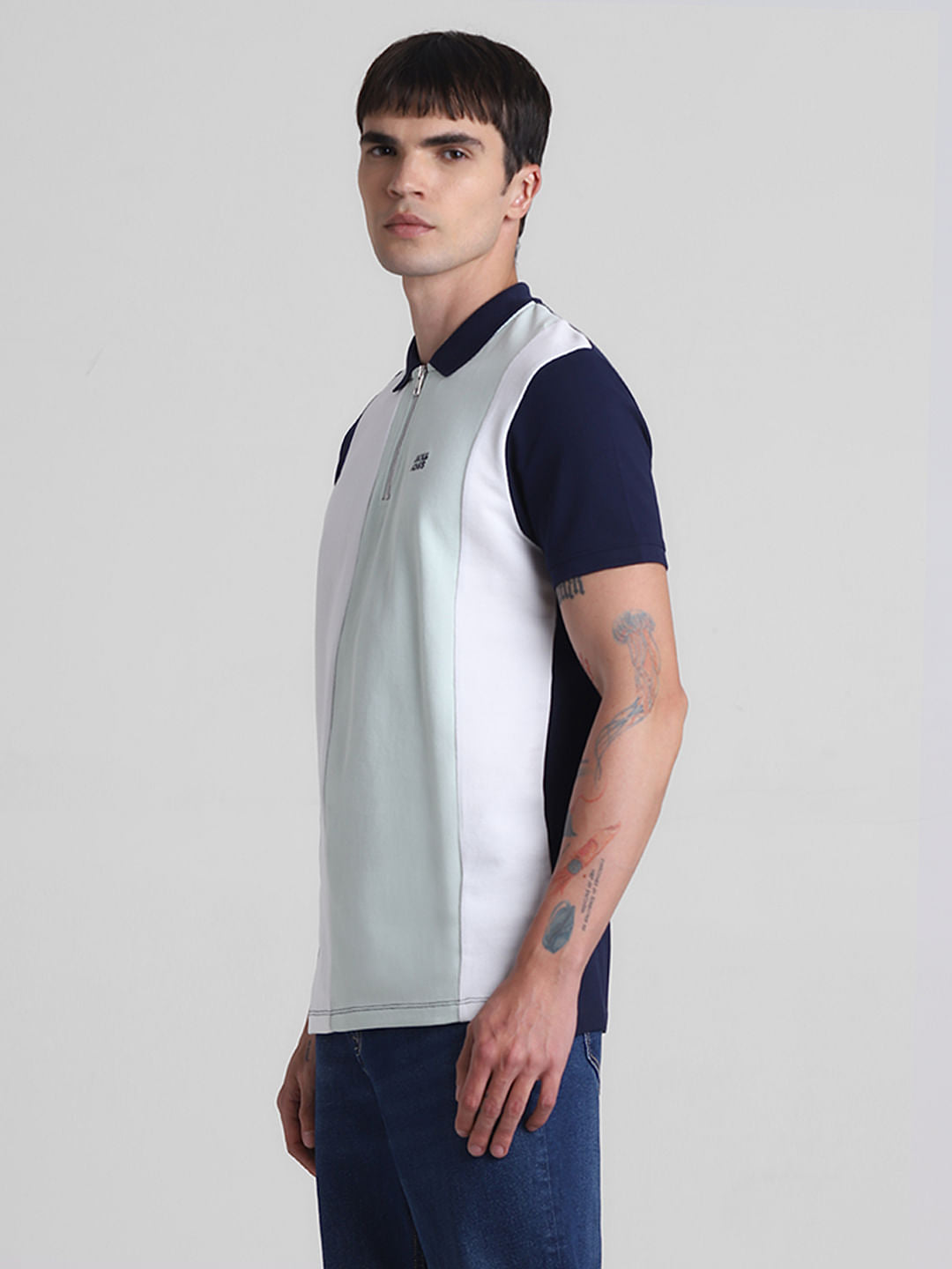 Blue Colourblocked Polo T-shirt