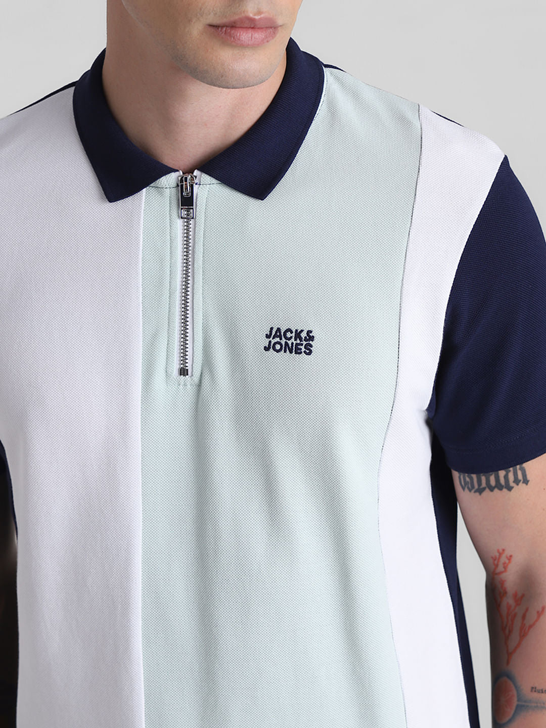 Blue Colourblocked Polo T-shirt