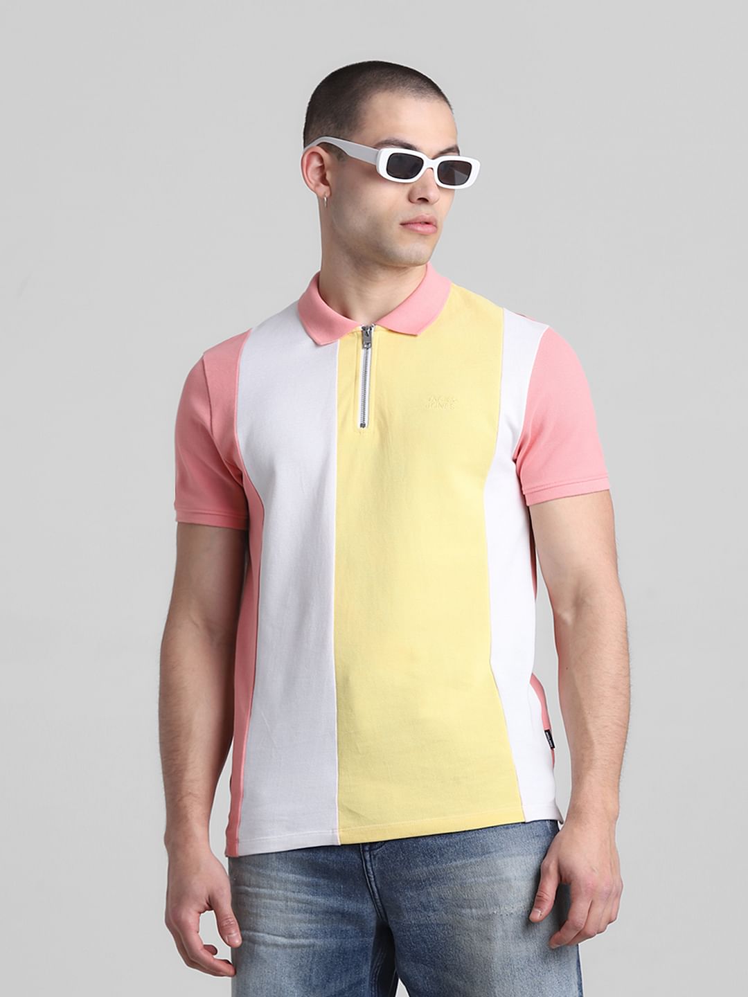 Pink Colourblocked Polo T-shirt - S